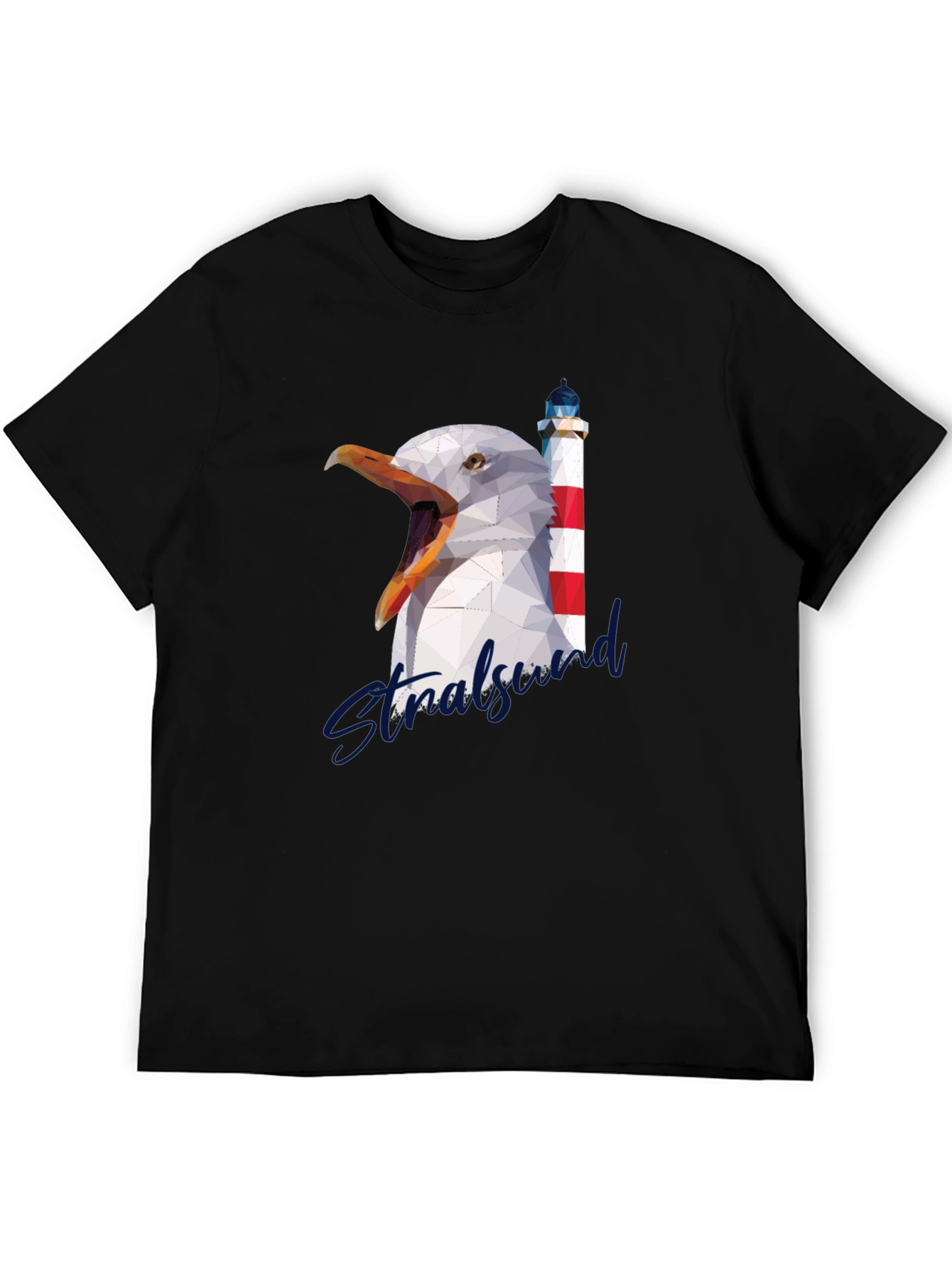Stralsund Graphic Tee: Seagull & Lighthouse Design