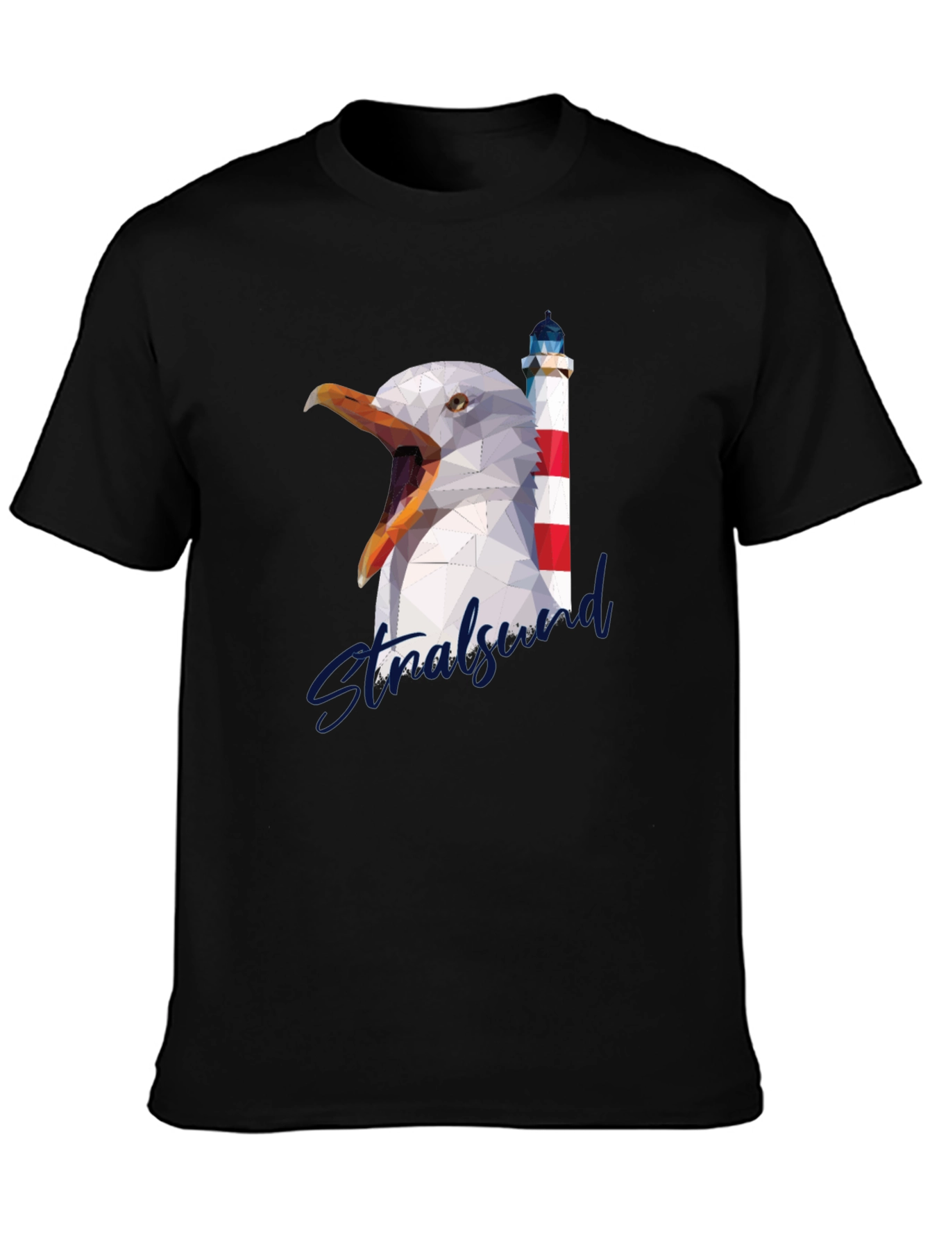 Stralsund Graphic Tee: Seagull & Lighthouse Design