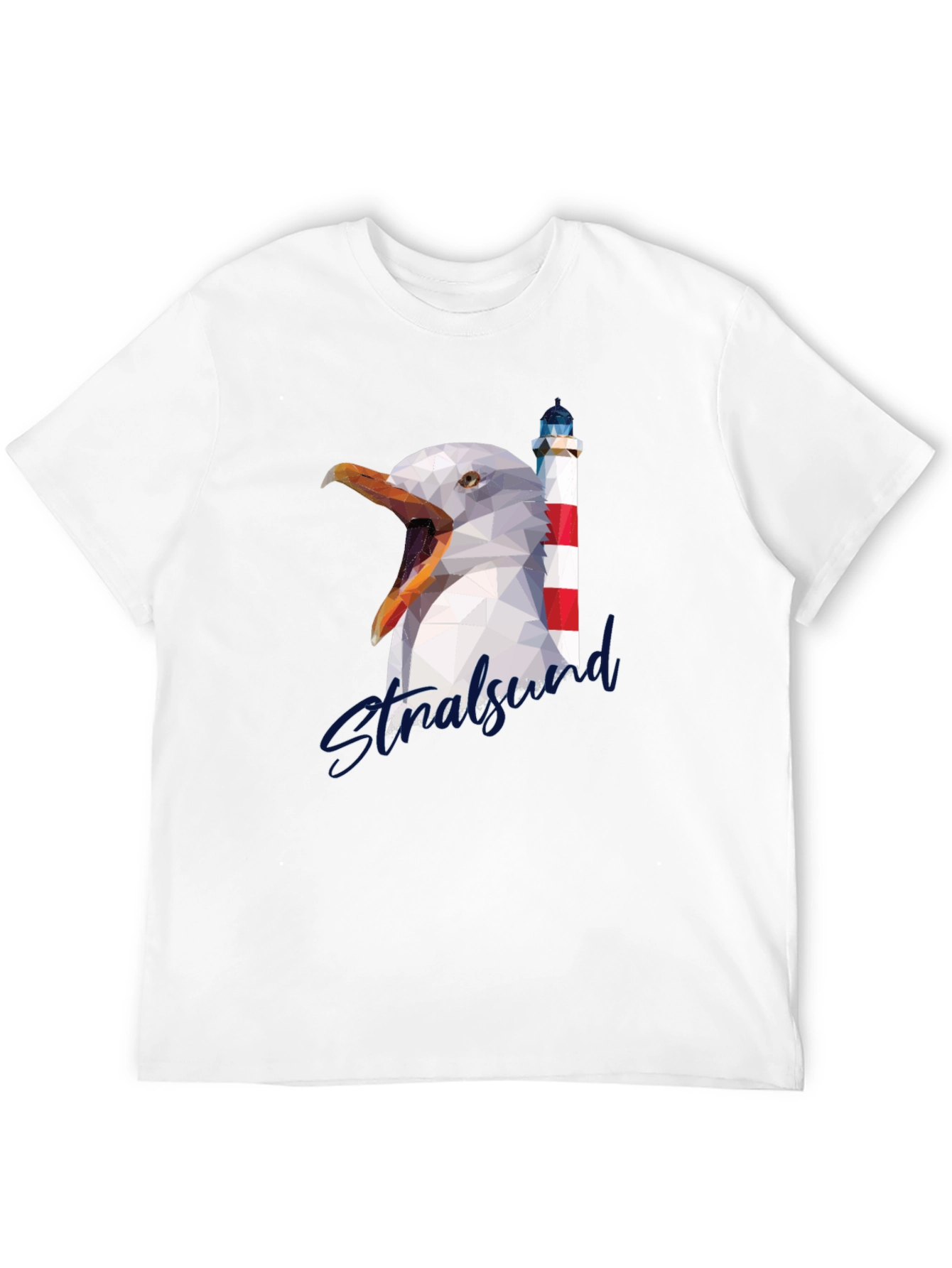 Stralsund Graphic Tee: Seagull & Lighthouse Design