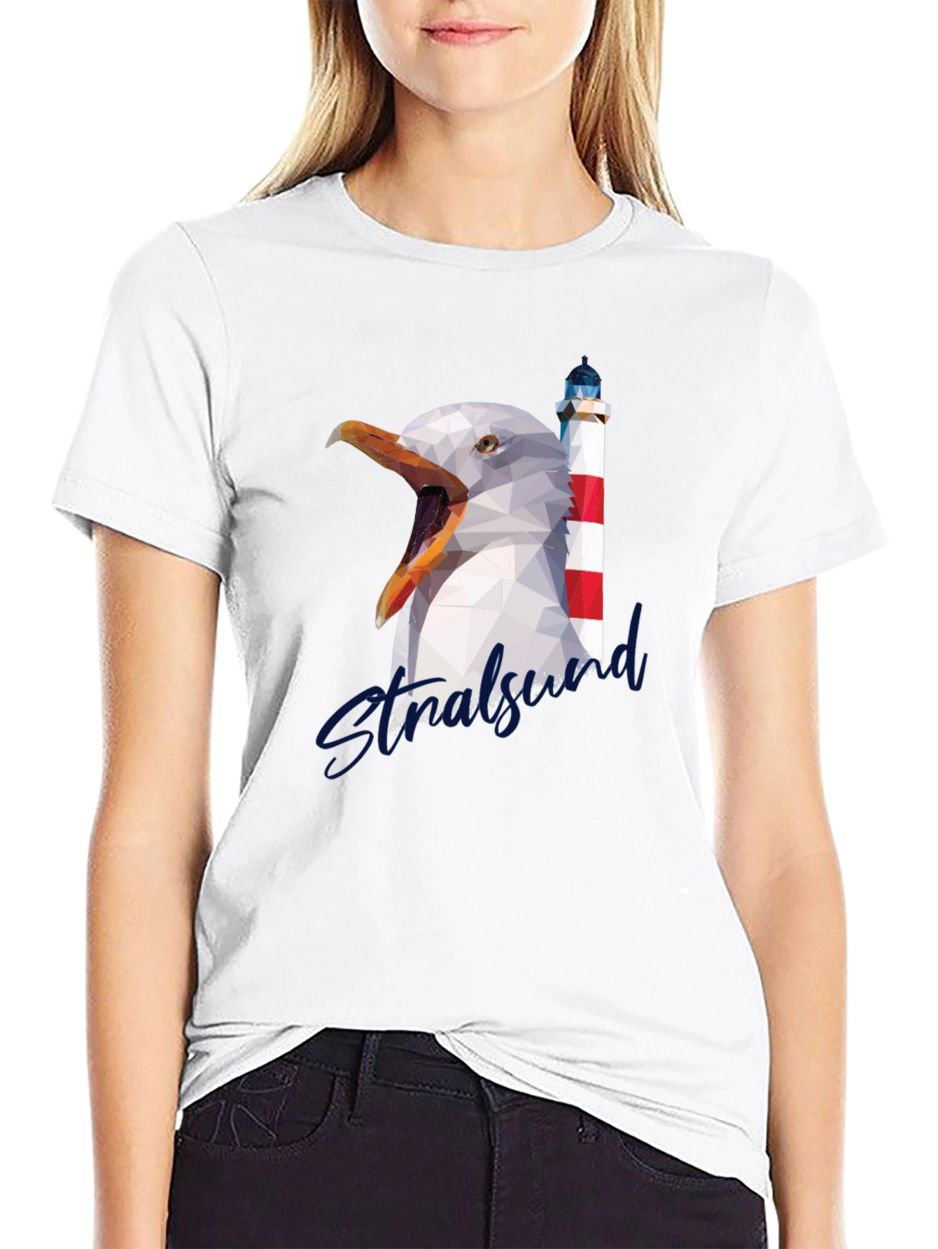 Stralsund Graphic Tee: Seagull & Lighthouse Design