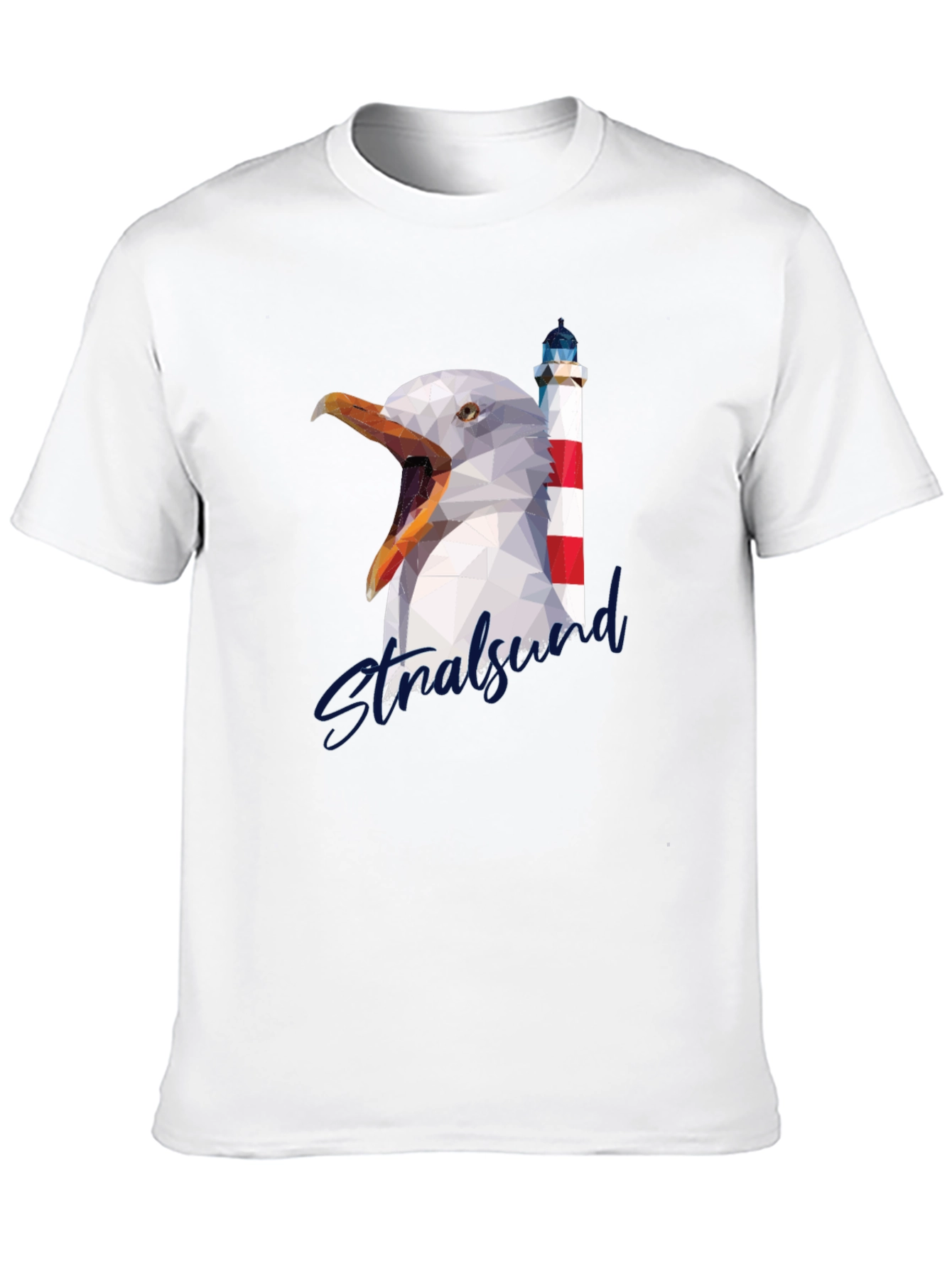 Stralsund Graphic Tee: Seagull & Lighthouse Design