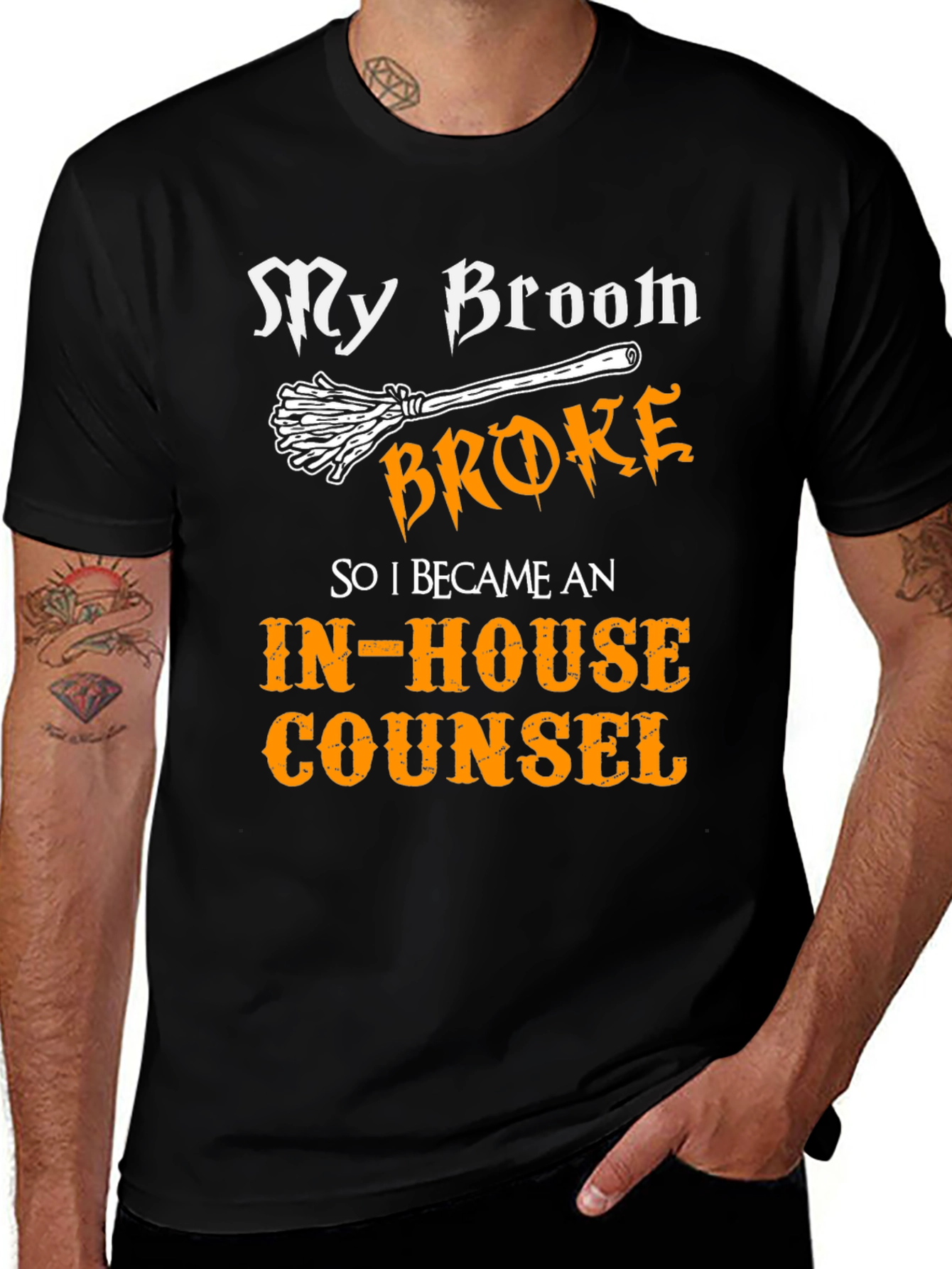 My Broom Broke In-House Counsel Funny Halloween T-Shirt