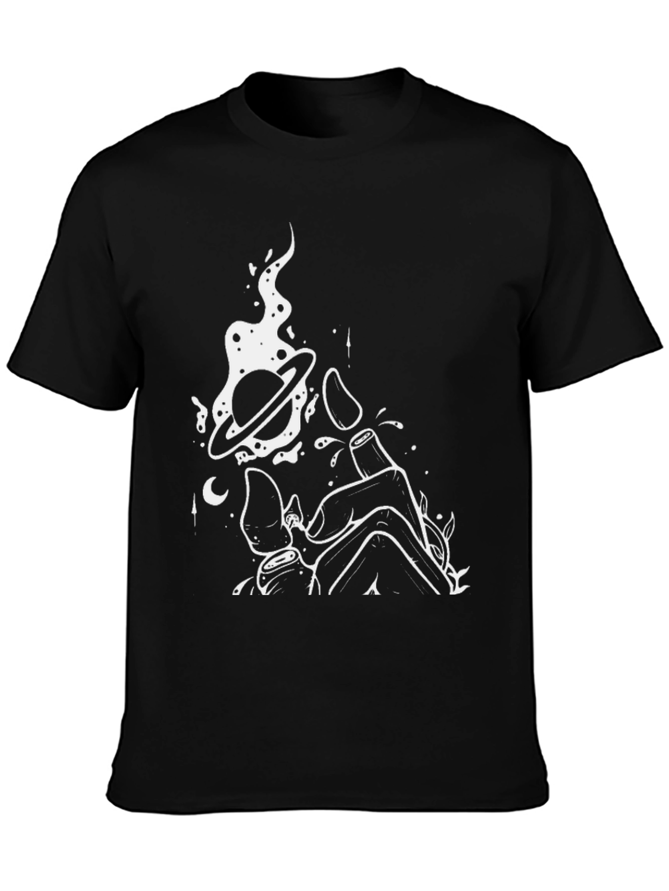 Mens Black Graphic Tee - Space Hand Design