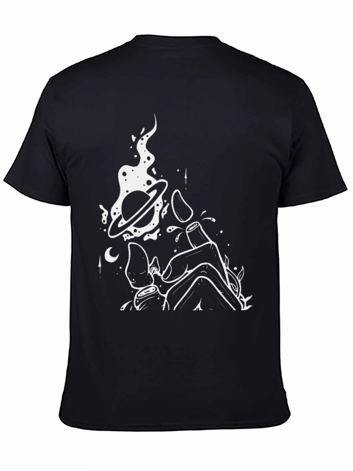 Mens Black Graphic Tee - Space Hand Design