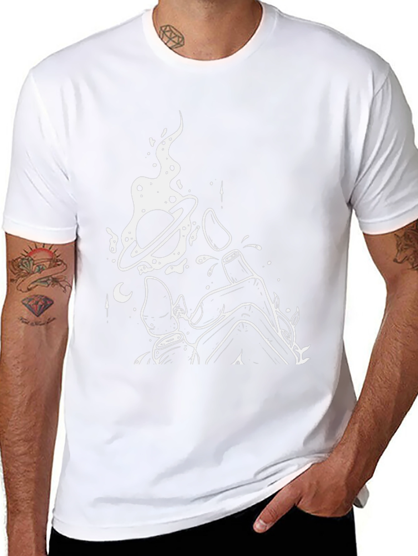 Mens Black Graphic Tee - Space Hand Design