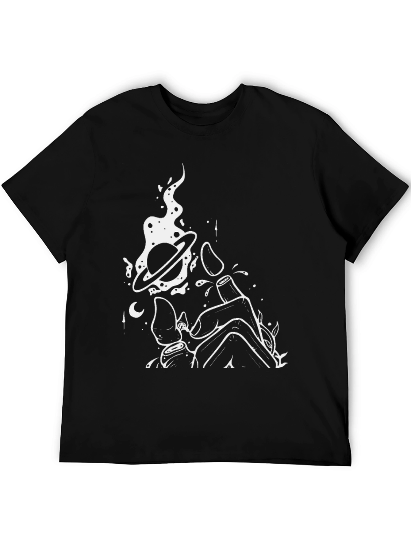 Mens Black Graphic Tee - Space Hand Design