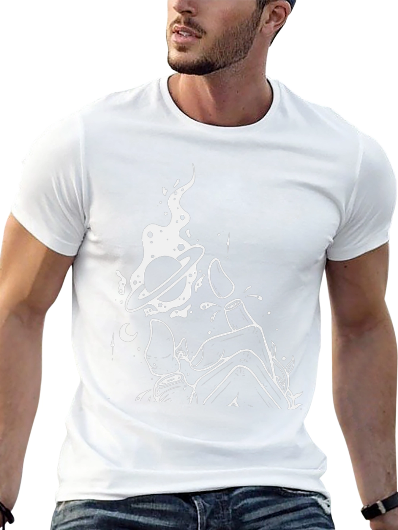 Mens Black Graphic Tee - Space Hand Design