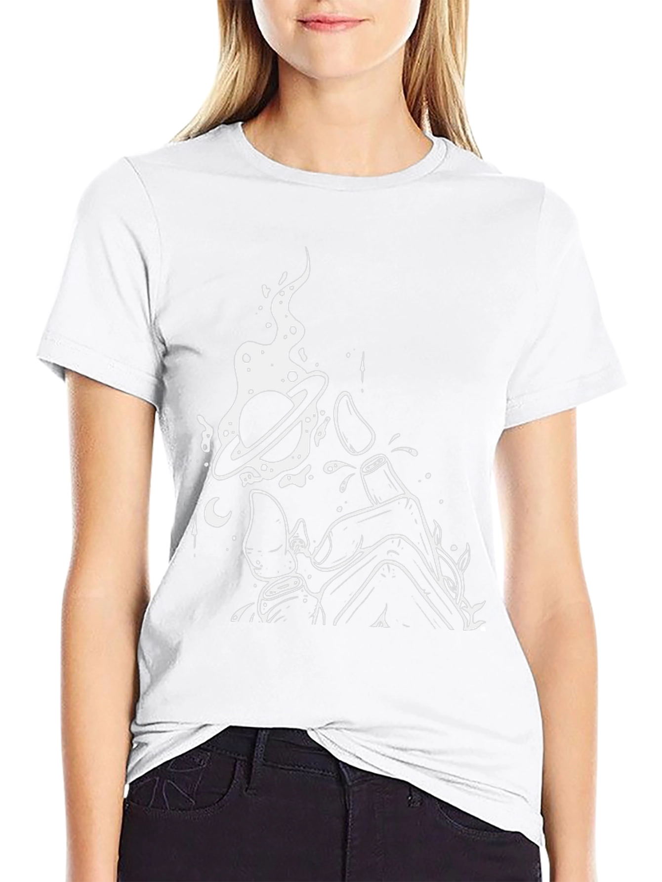Mens Black Graphic Tee - Space Hand Design
