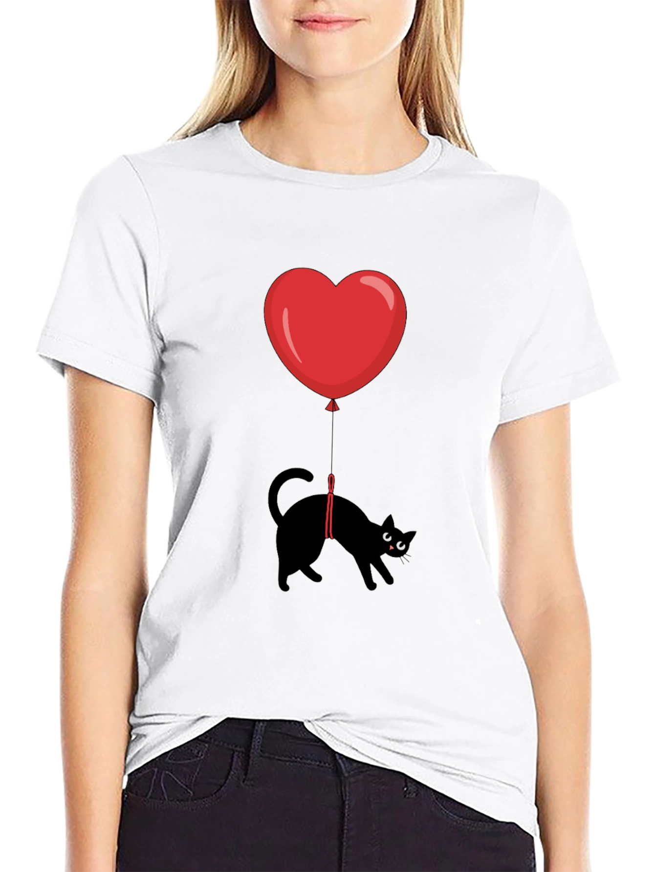 Black Cat Heart Balloon T-Shirt