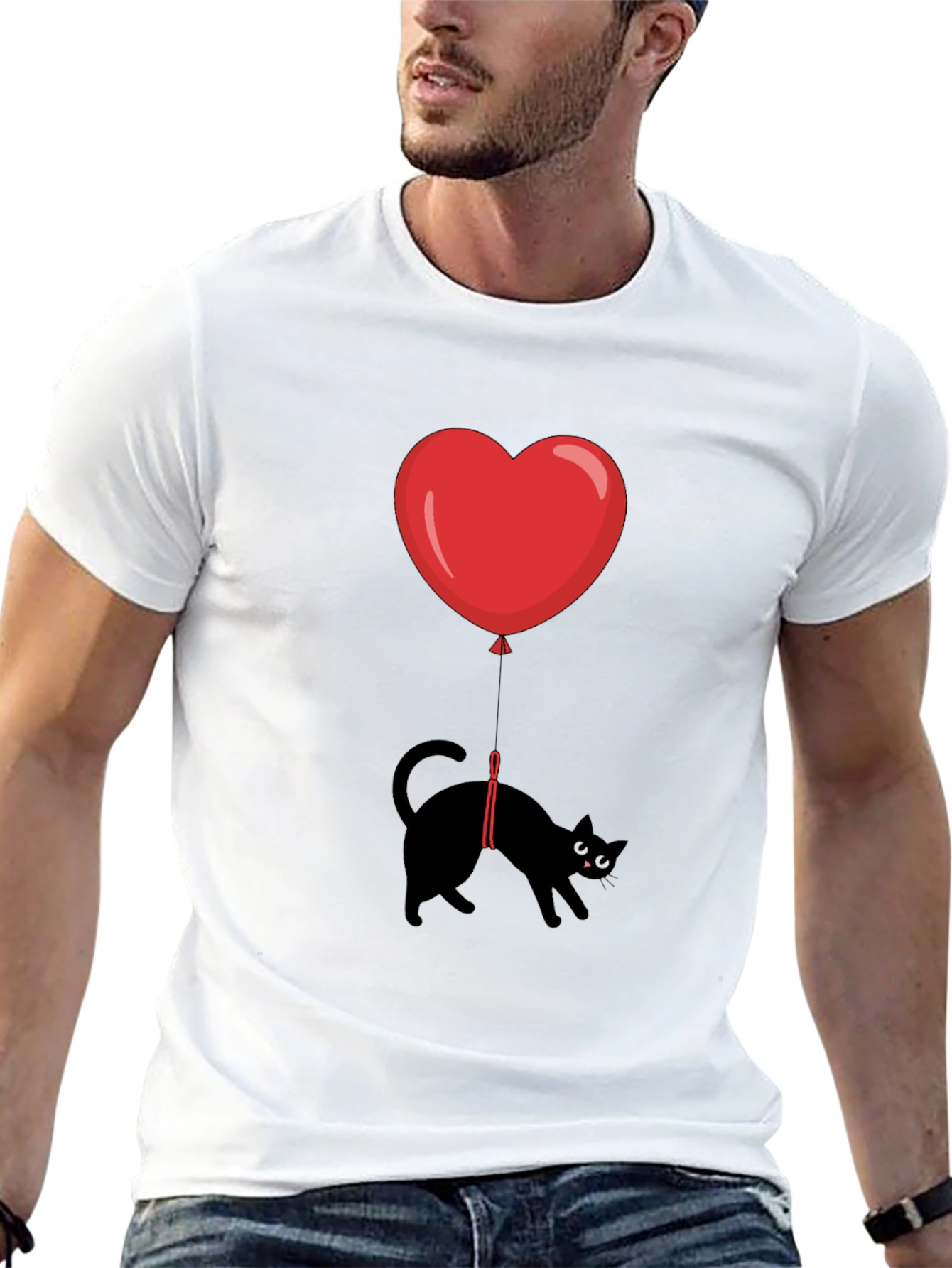 Black Cat Heart Balloon T-Shirt