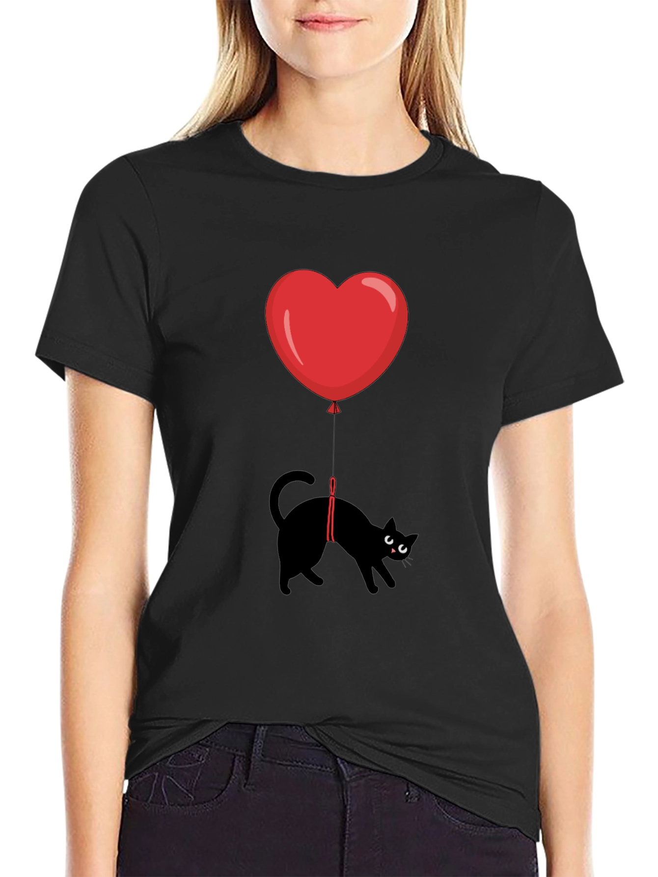 Black Cat Heart Balloon T-Shirt