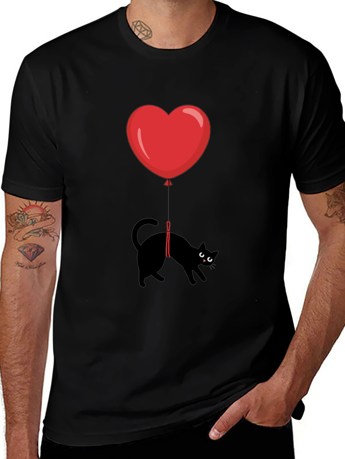 Black Cat Heart Balloon T-Shirt