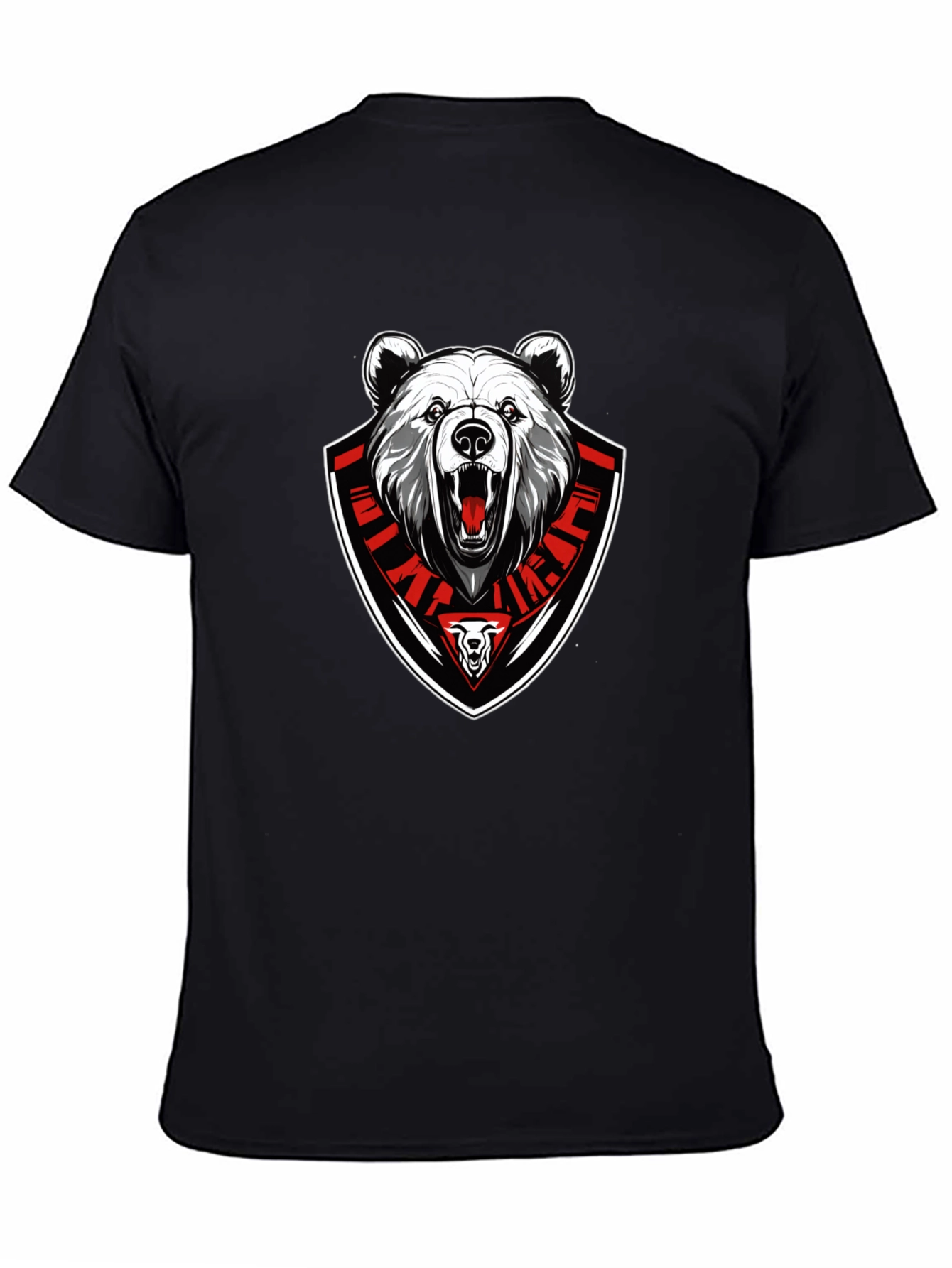 Bear Emblem Graphic Tee - Black Cotton Blend T-Shirt