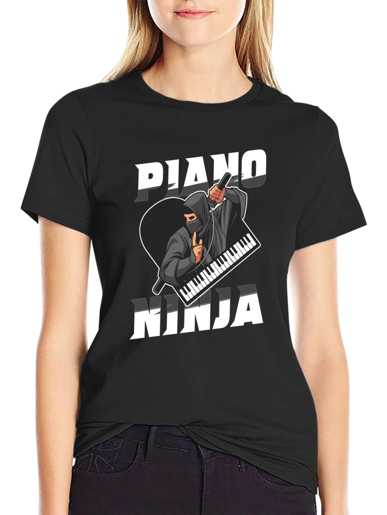 Piano Ninja Graphic T-Shirt - Black