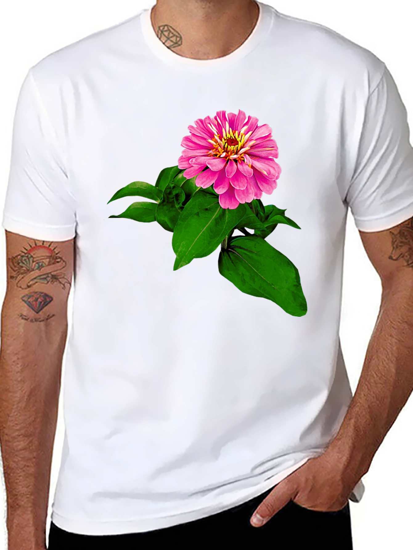 Floral Print Tee -  Black Cotton T-Shirt