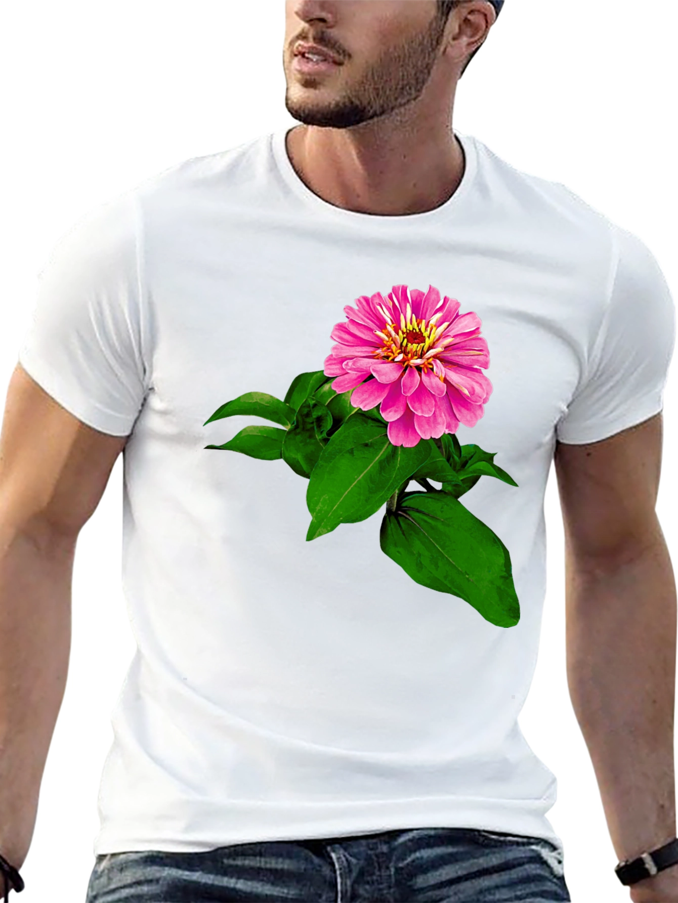 Floral Print Tee -  Black Cotton T-Shirt
