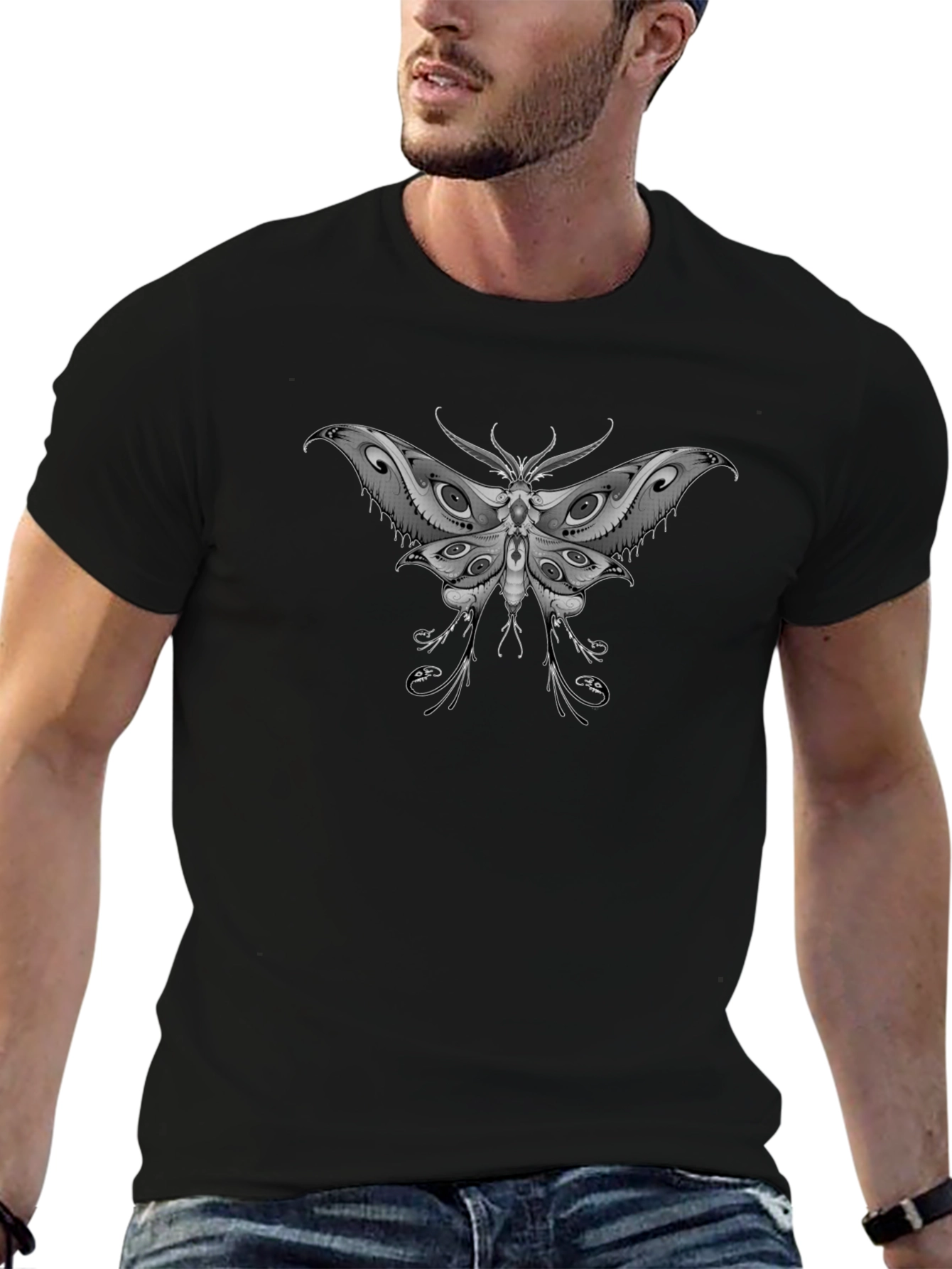 Moth Eye Graphic Tee - Unique Black T-Shirt