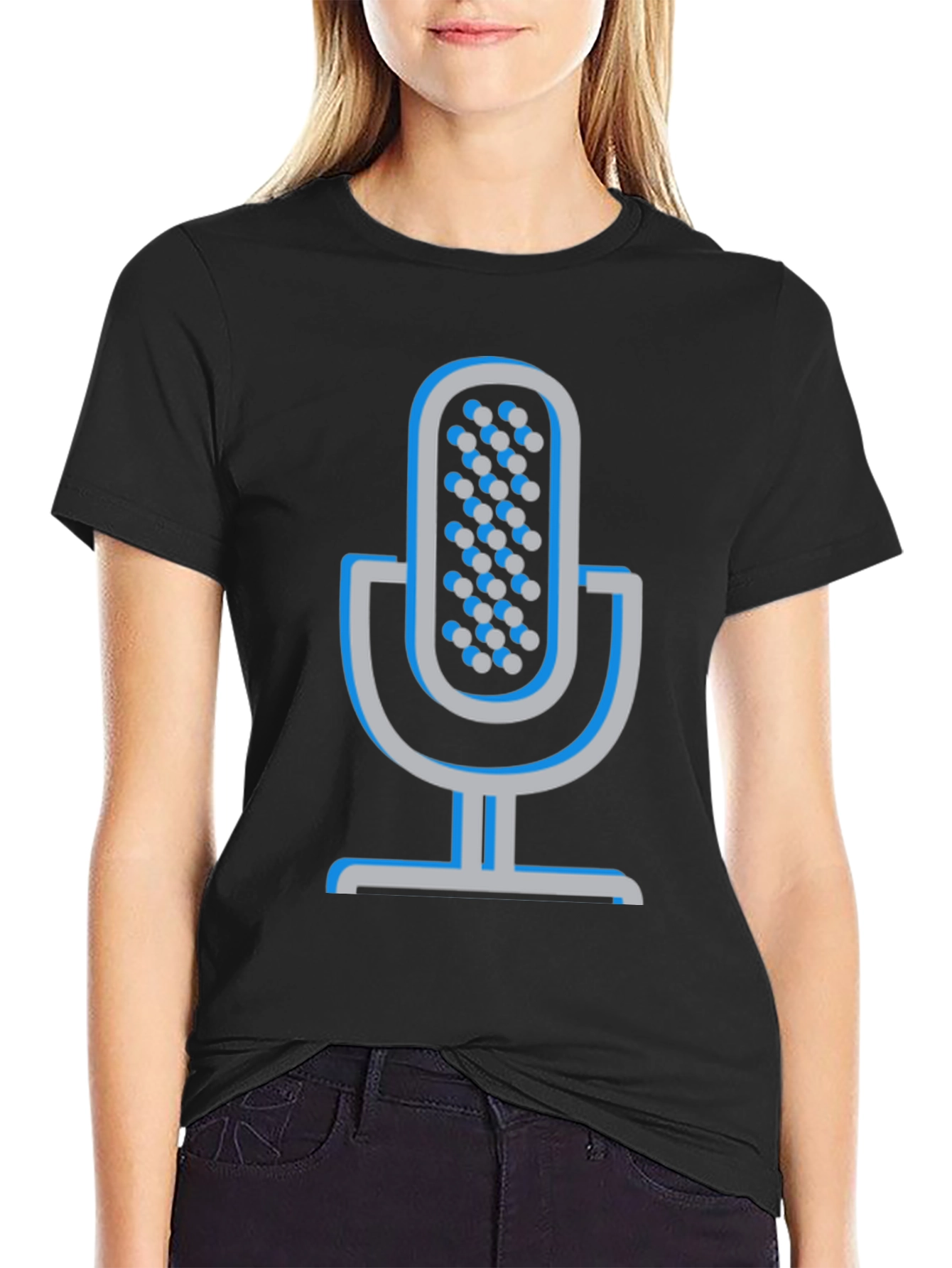 Retro Microphone Graphic Tee - Black Cotton Comfort