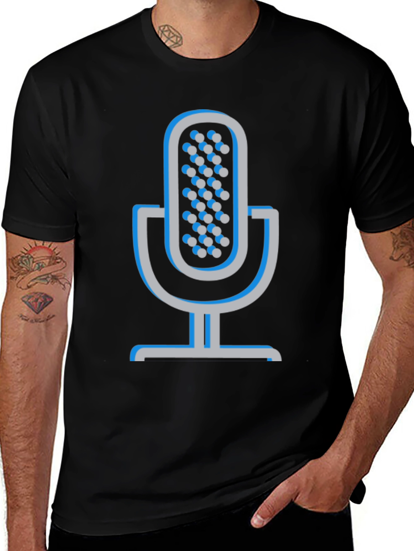 Retro Microphone Graphic Tee - Black Cotton Comfort
