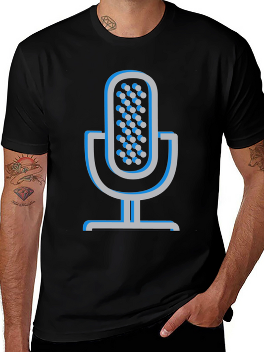 Retro Microphone Graphic Tee - Black Cotton Comfort