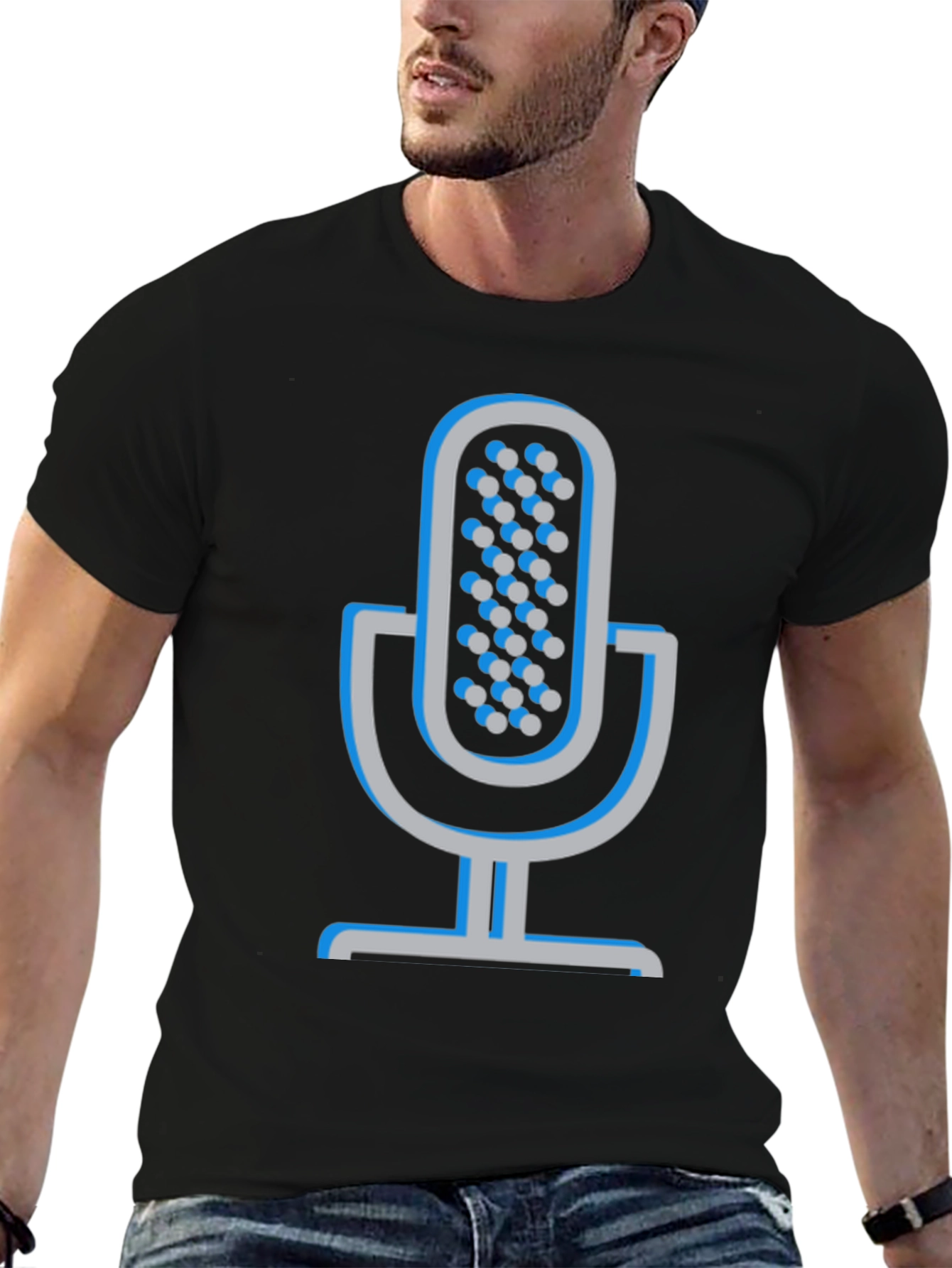 Retro Microphone Graphic Tee - Black Cotton Comfort
