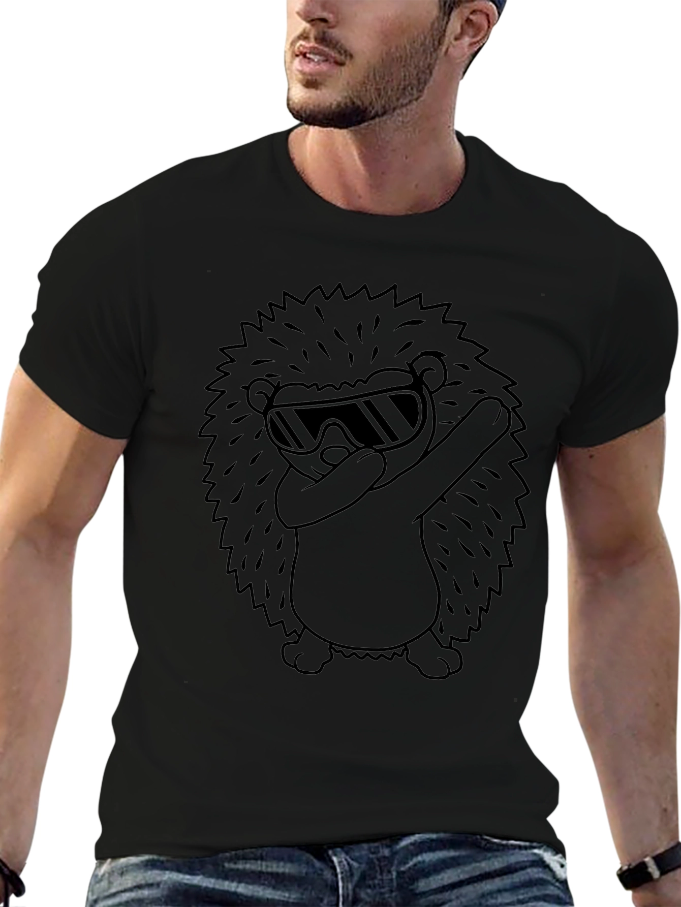 Cool Hedgehog Dabbing Graphic Tee - Black Cotton T-Shirt