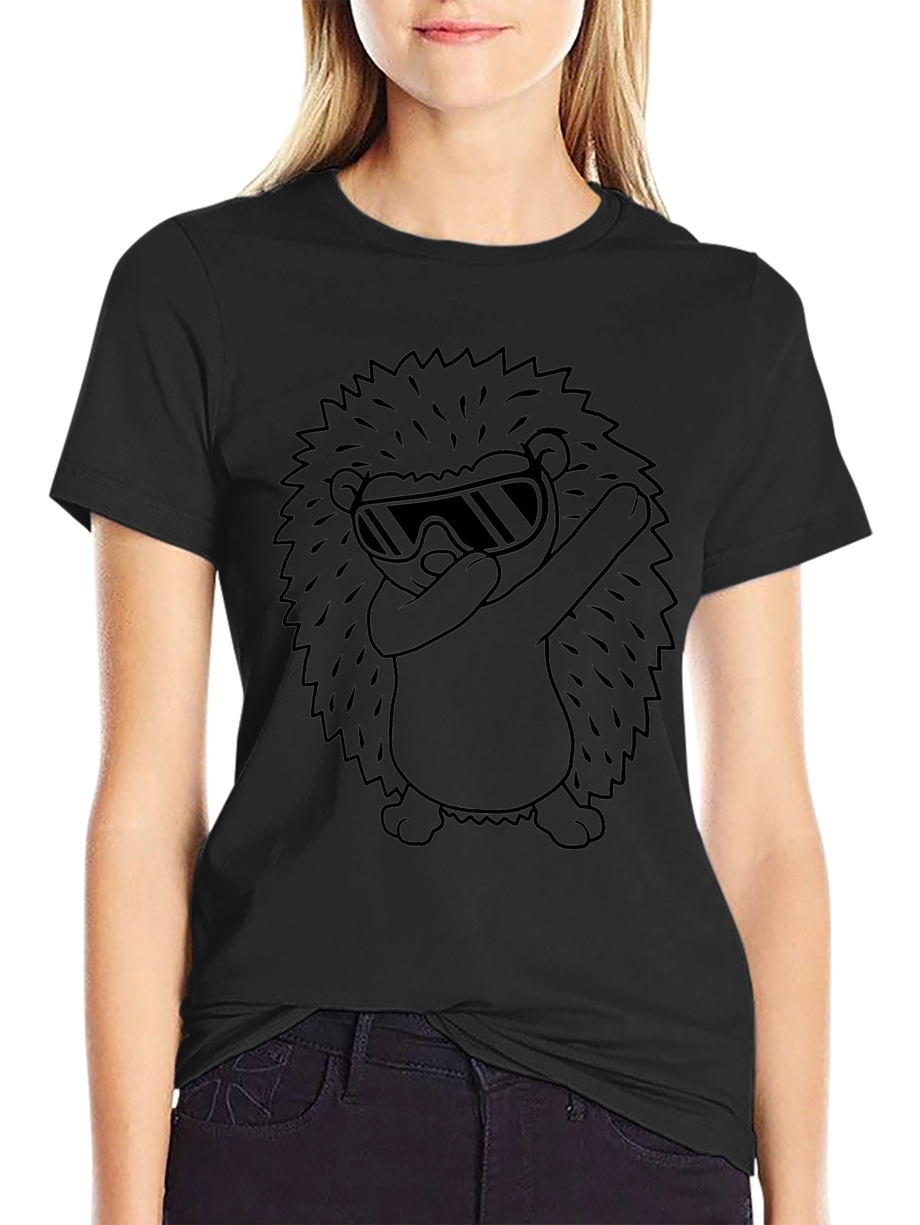 Cool Hedgehog Dabbing Graphic Tee - Black Cotton T-Shirt