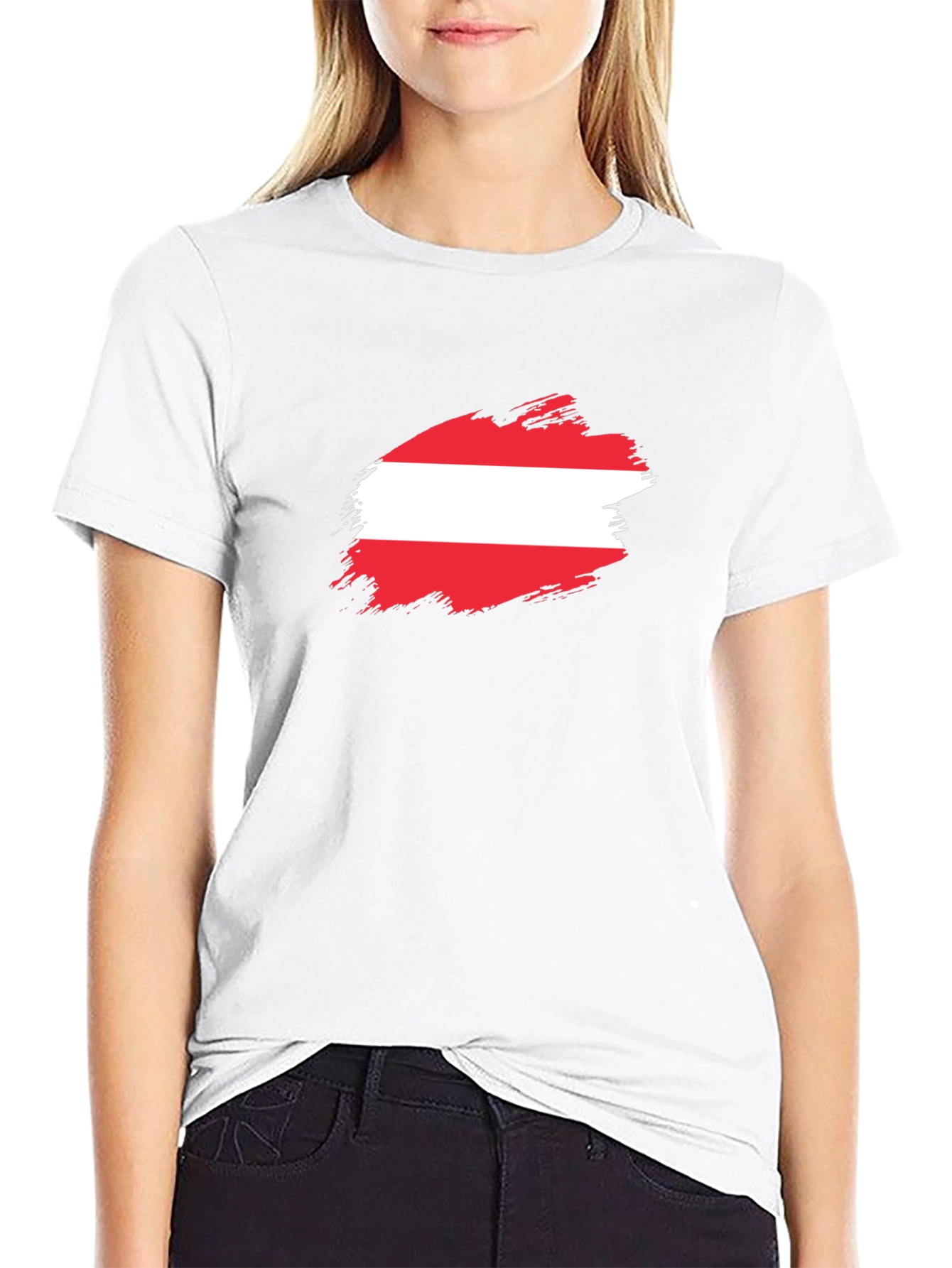 Austria Flag Brush Stroke Black T-Shirt