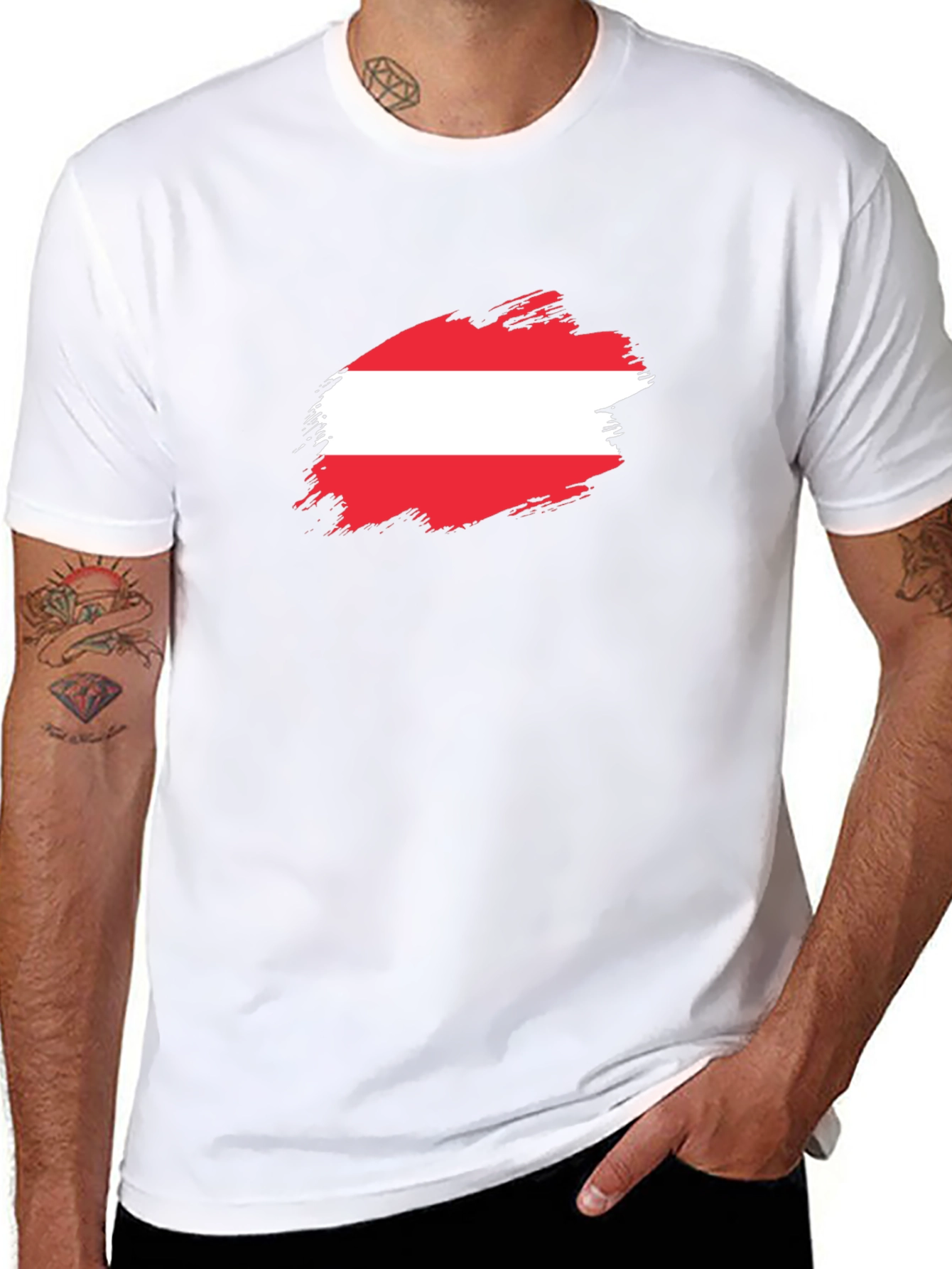 Austria Flag Brush Stroke Black T-Shirt