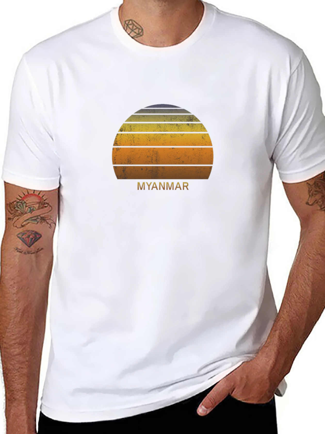 Myanmar Sunset Graphic Tee - Retro Style