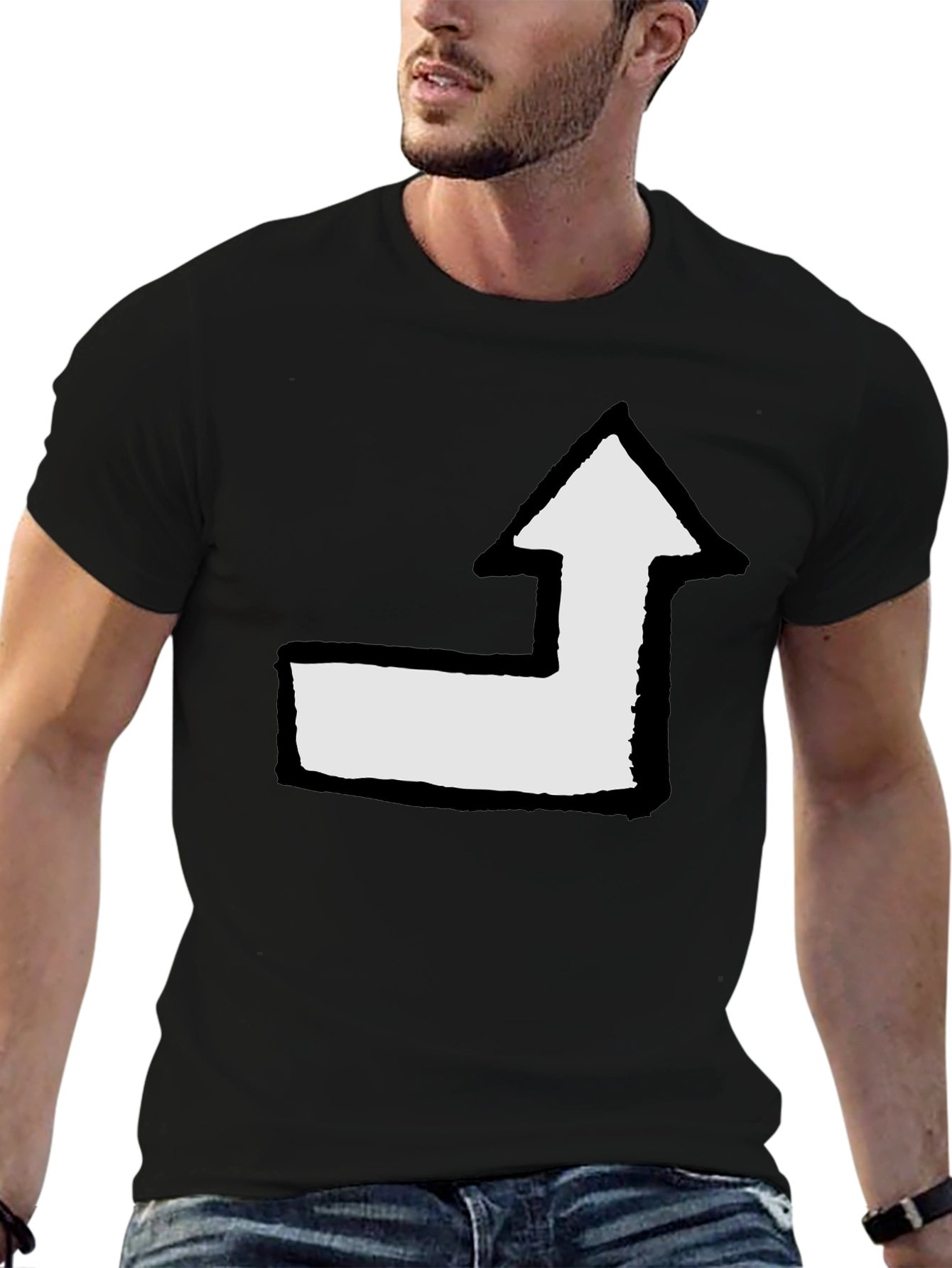 Arrow Graphic Tee - Black Cotton Casual T-Shirt