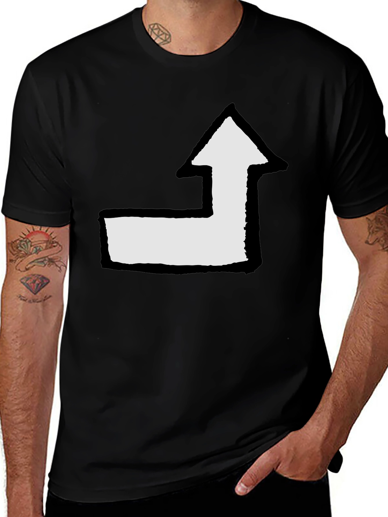 Arrow Graphic Tee - Black Cotton Casual T-Shirt