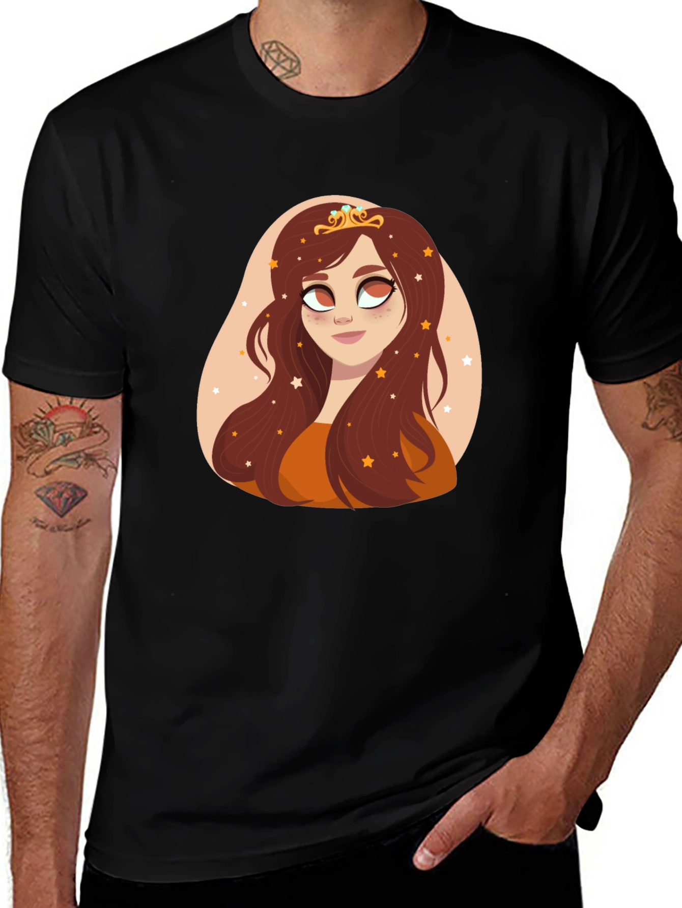 Cartoon Princess Graphic Black T-Shirt