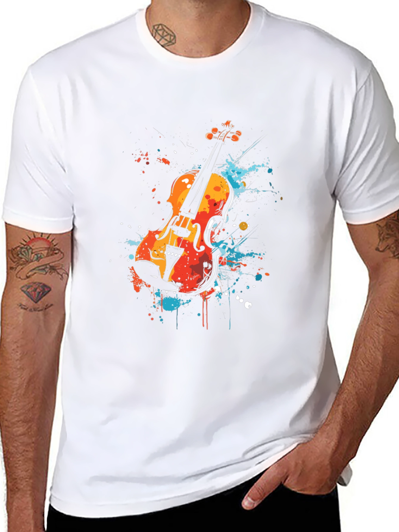 Abstract Violin Graphic Tee - Stylish Musician T-Shirt