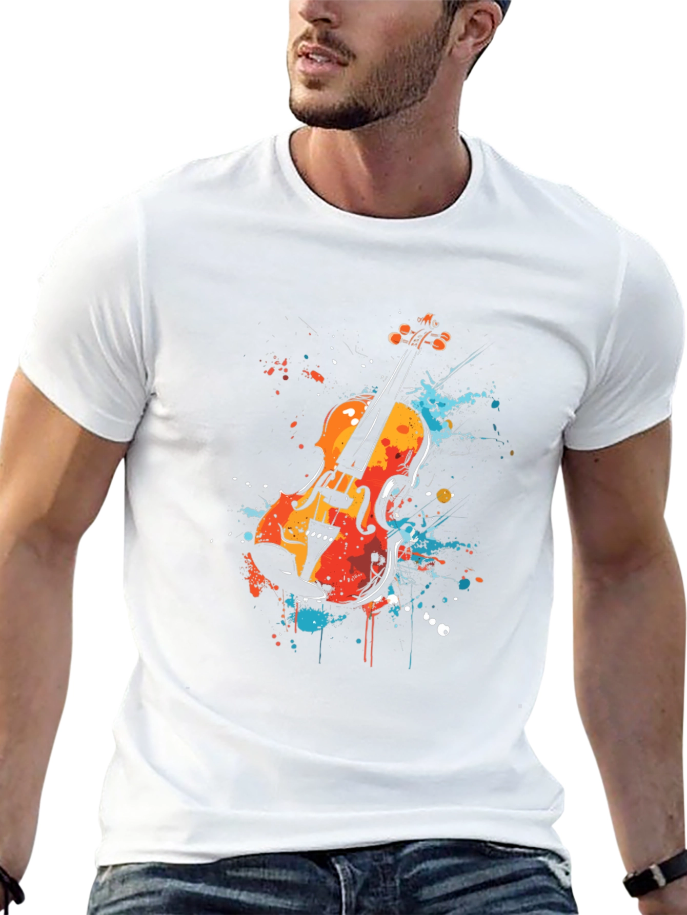 Abstract Violin Graphic Tee - Stylish Musician T-Shirt