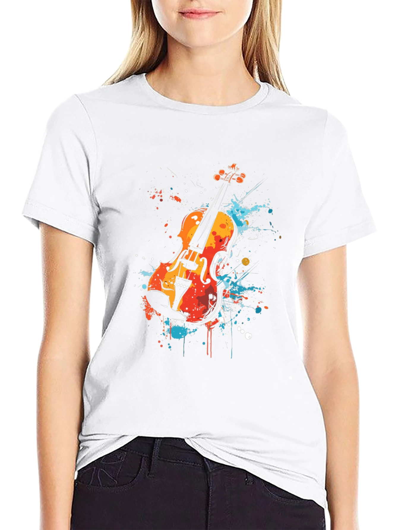 Abstract Violin Graphic Tee - Stylish Musician T-Shirt