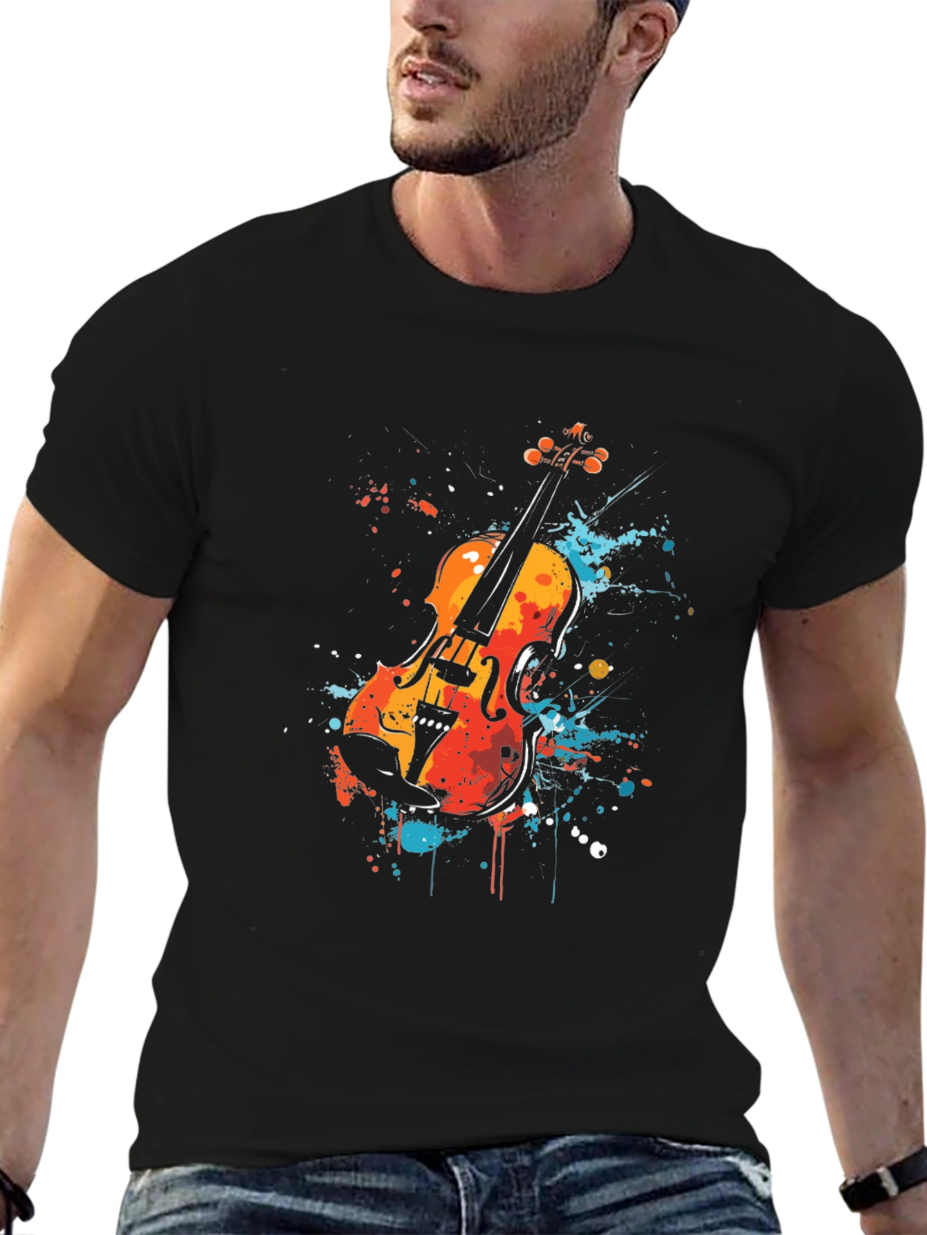 Abstract Violin Graphic Tee - Stylish Musician T-Shirt