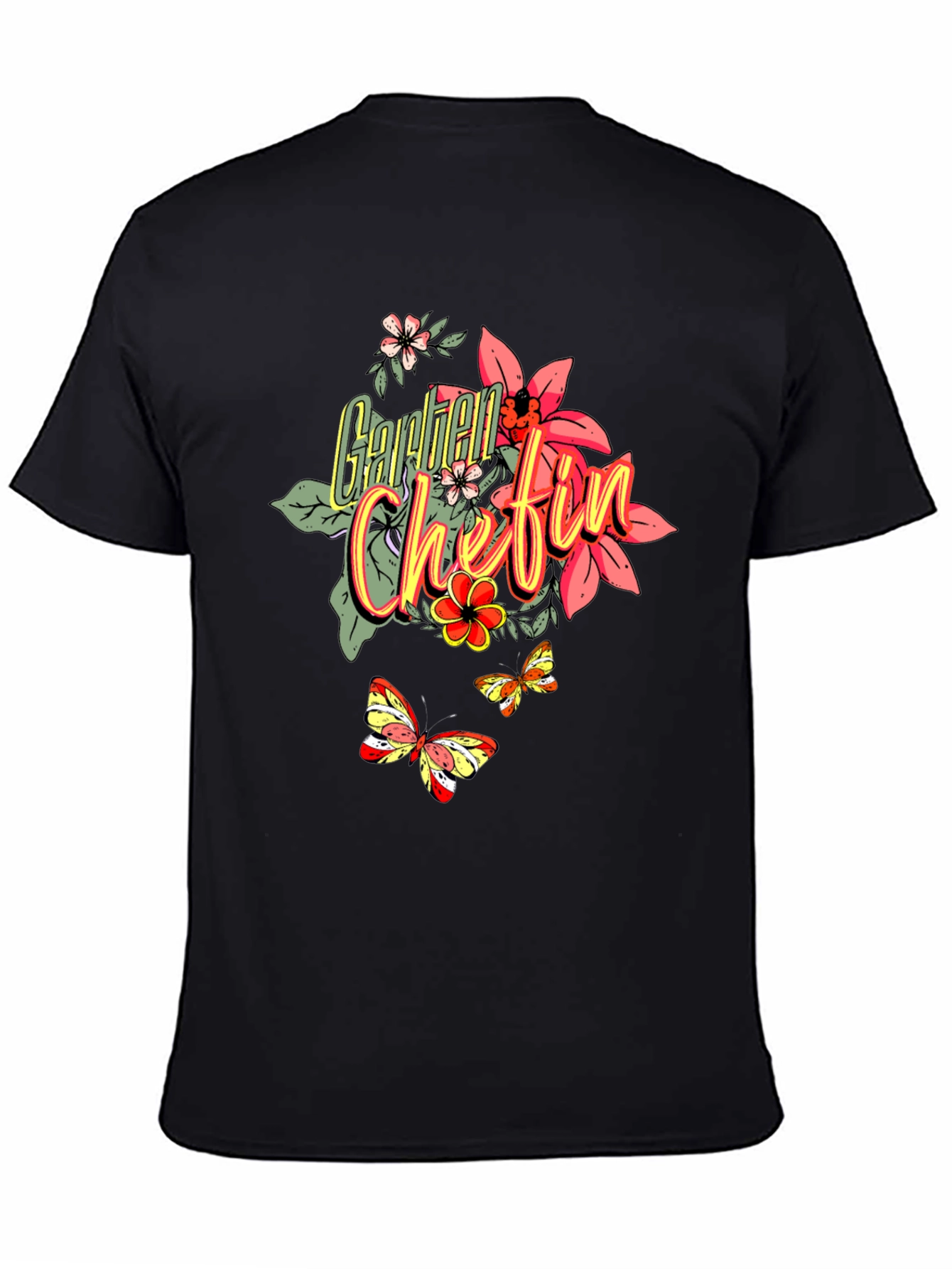 Floral Garden Chefin T-Shirt - Black