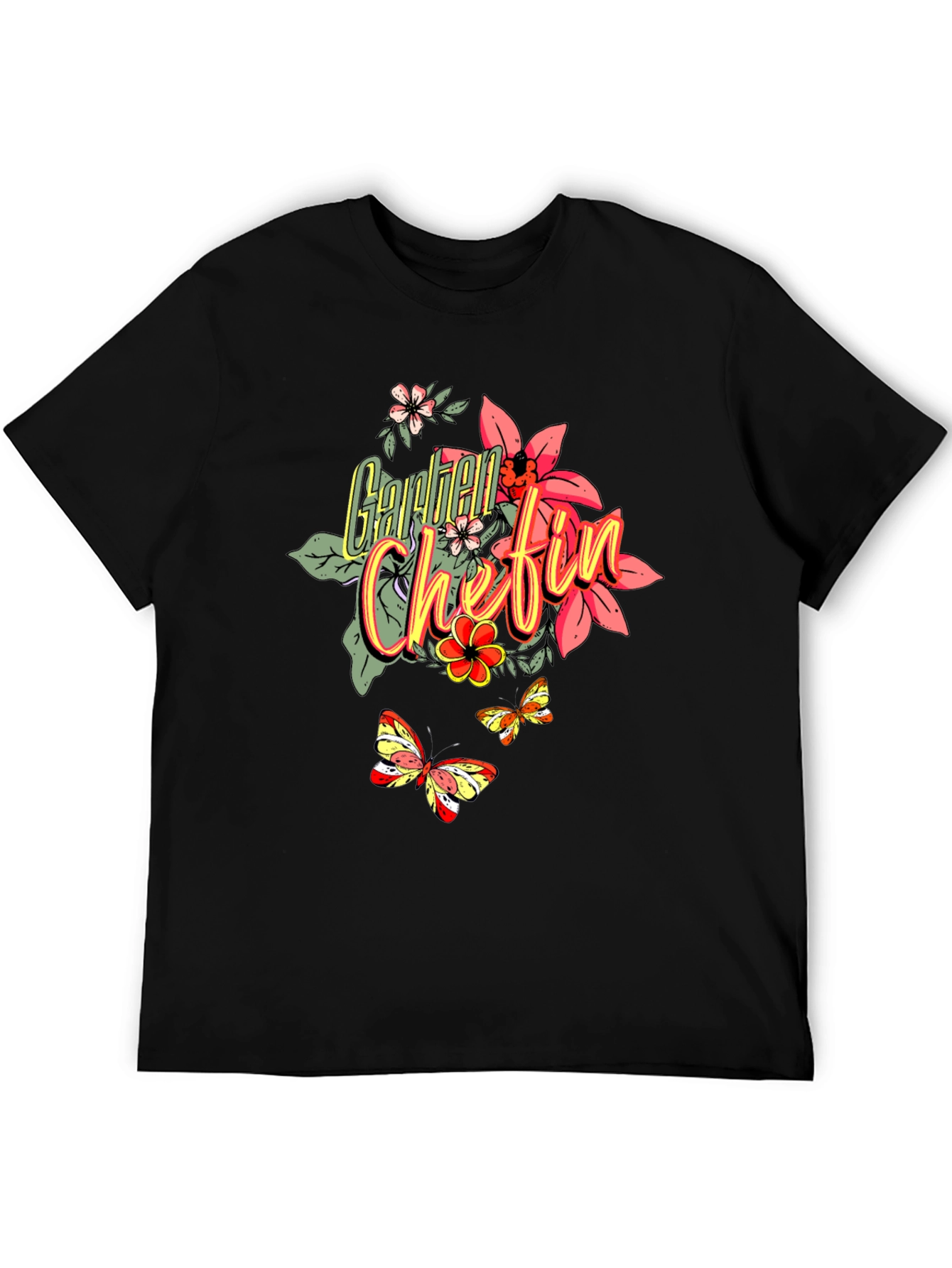 Floral Garden Chefin T-Shirt - Black