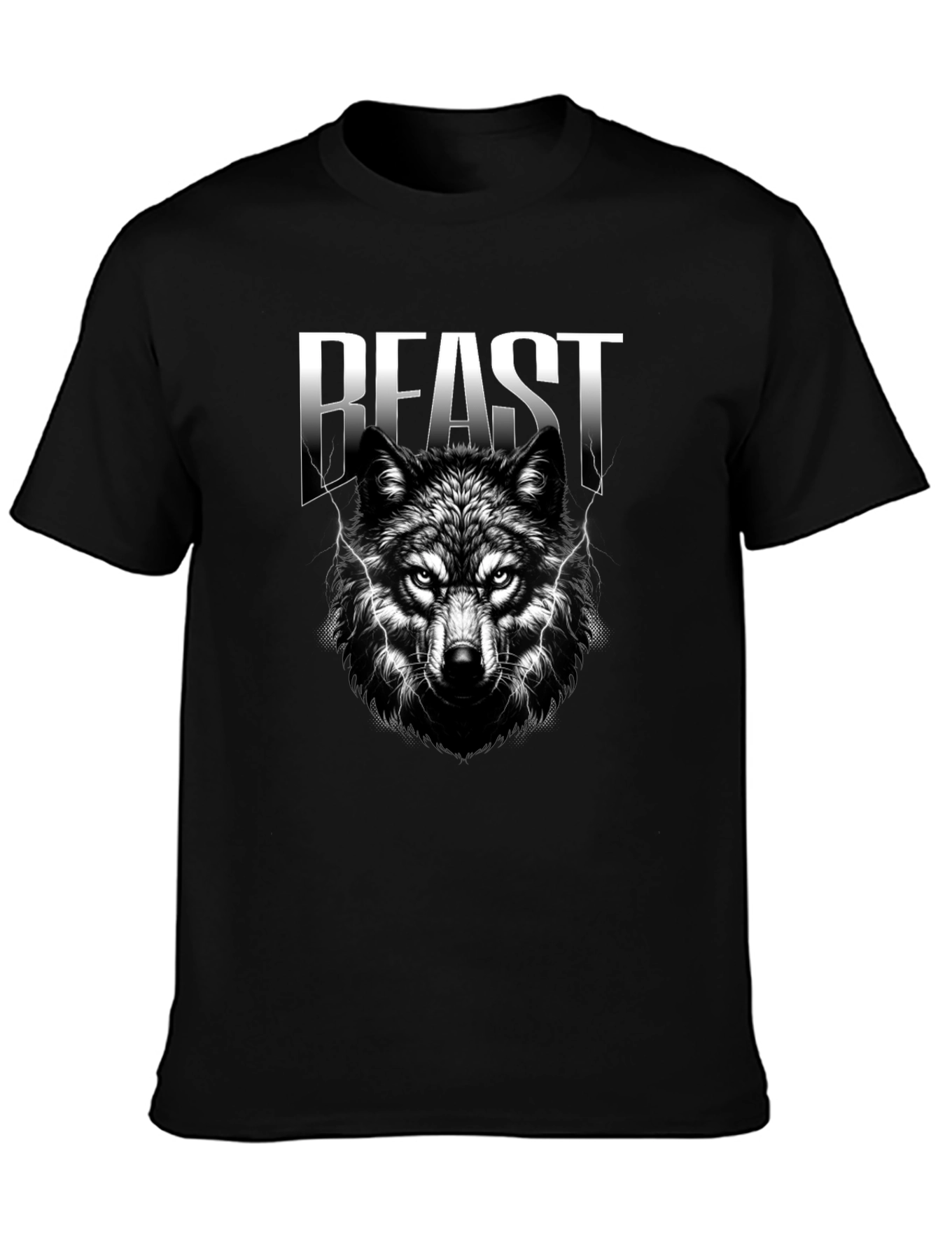Beast Wolf Graphic Print Black T-Shirt