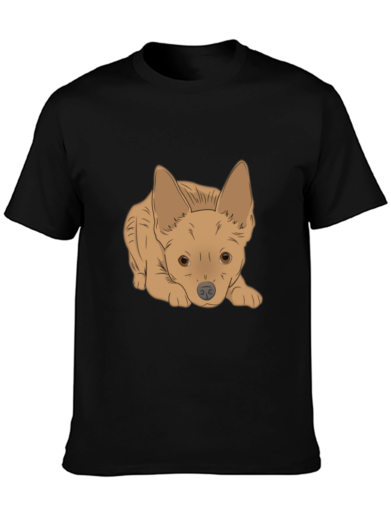 Cute Puppy Graphic Tee - Black Cotton T-Shirt