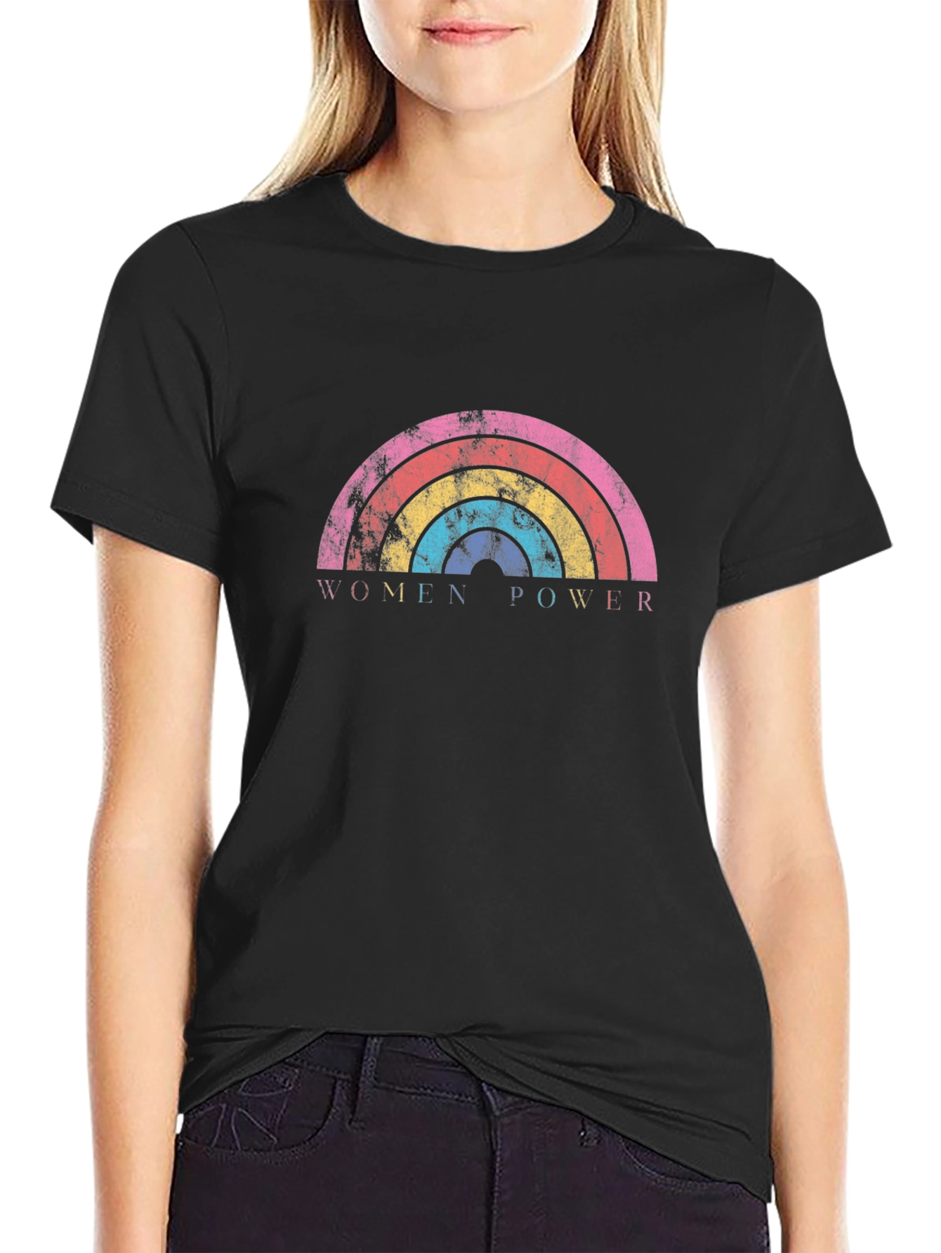 Women Power Rainbow Graphic Tee - Black Unisex T-Shirt