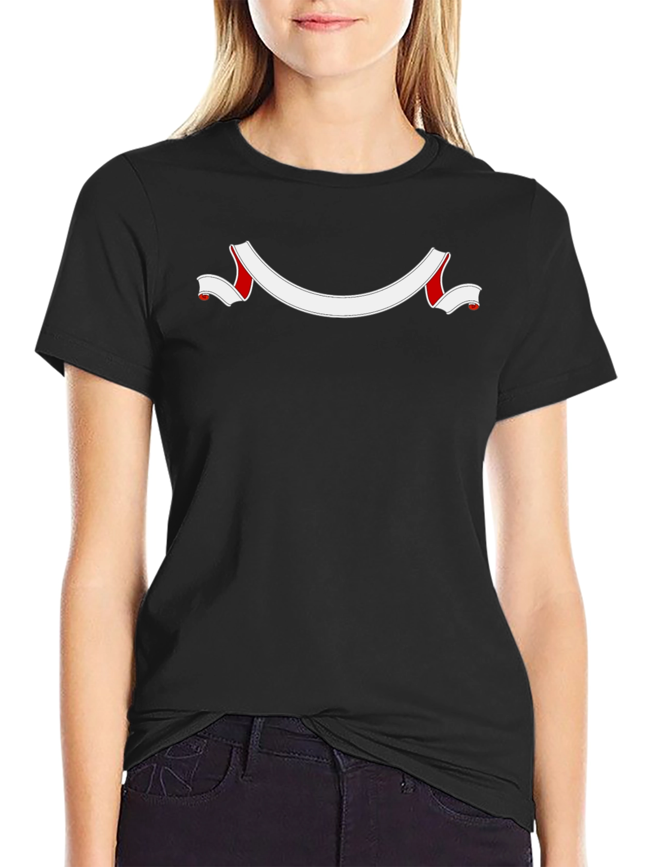 Black Graphic Tee with Ribbon