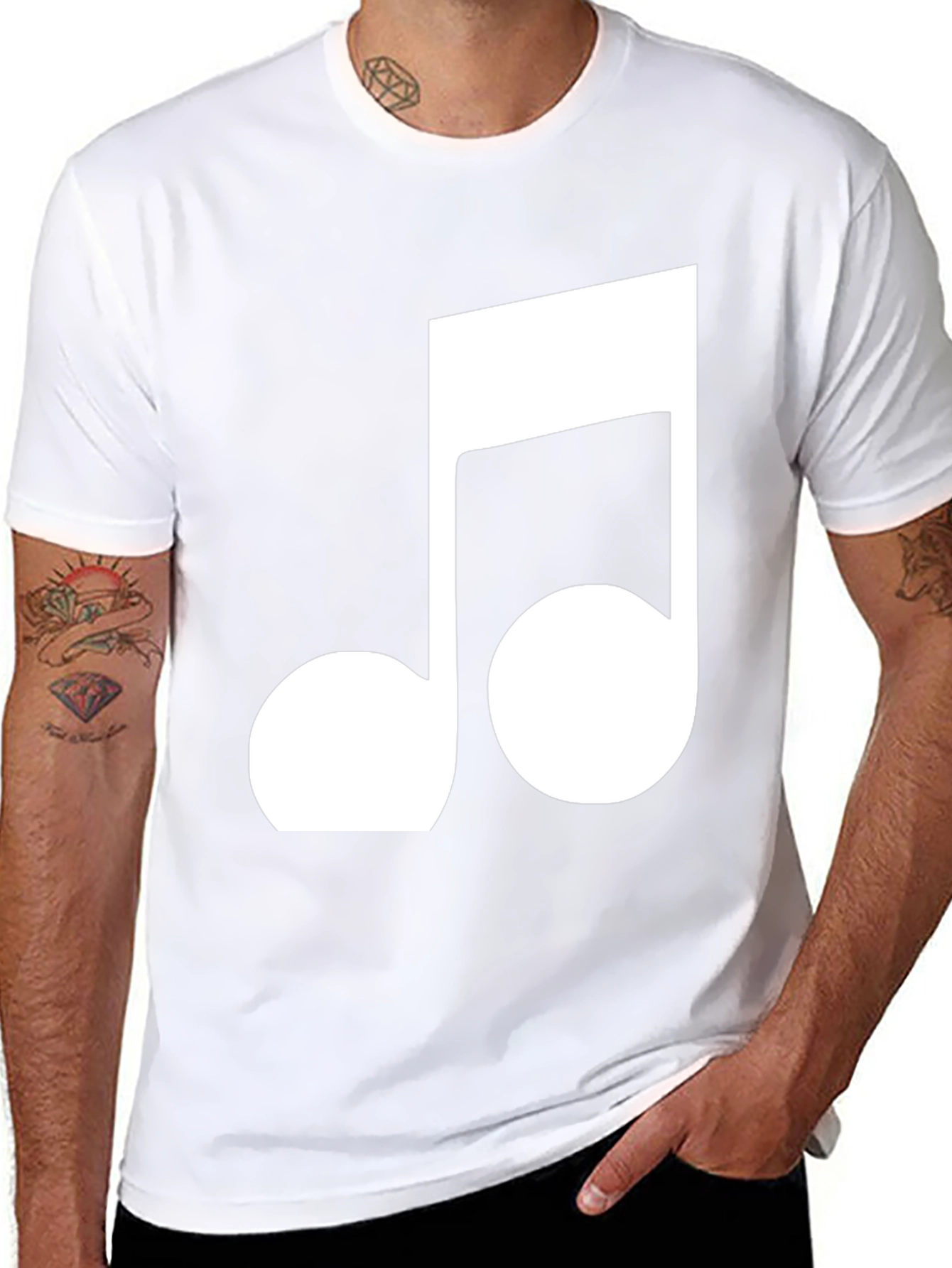Black Tee with White Musical Note Design