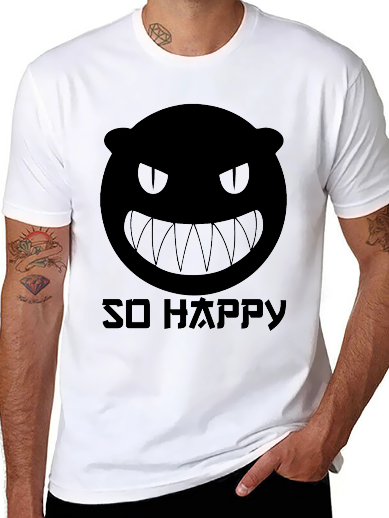 Mens Black Graphic Tee - So Happy Monster