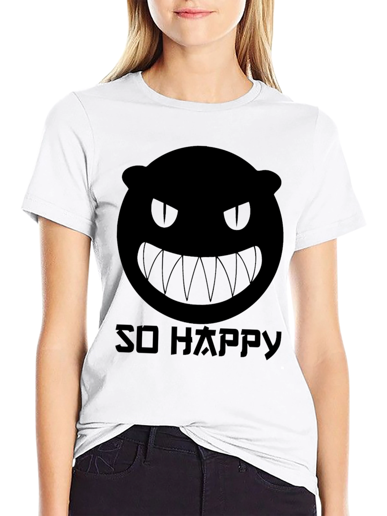 Mens Black Graphic Tee - So Happy Monster