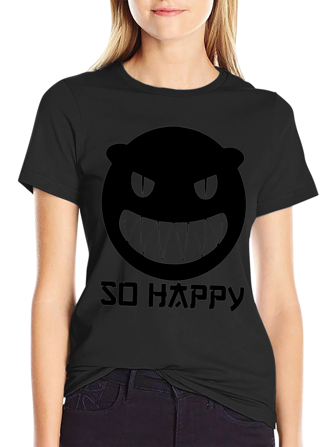 Mens Black Graphic Tee - So Happy Monster