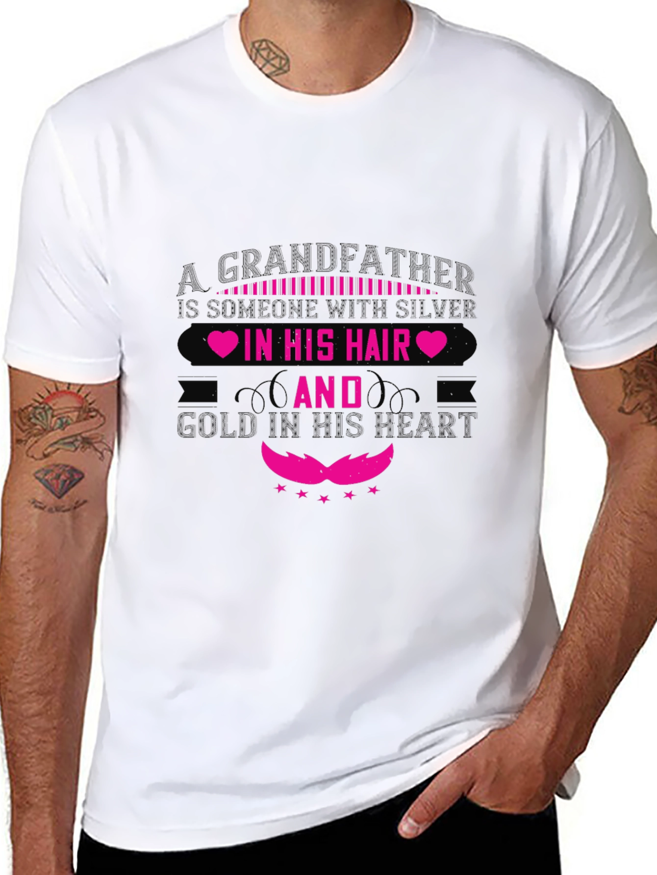 Grandfather Silver Hair Gold Heart T-Shirt