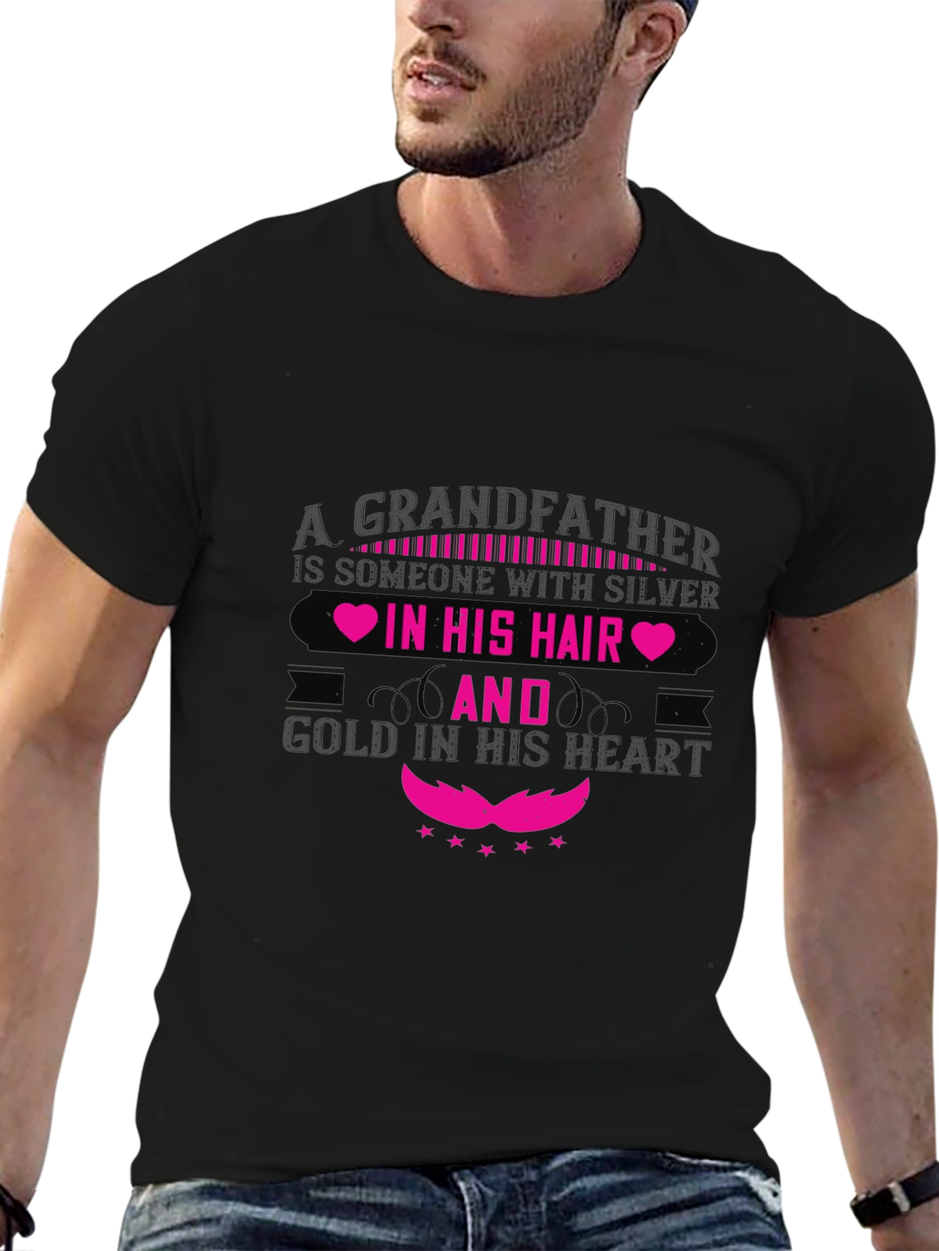Grandfather Silver Hair Gold Heart T-Shirt