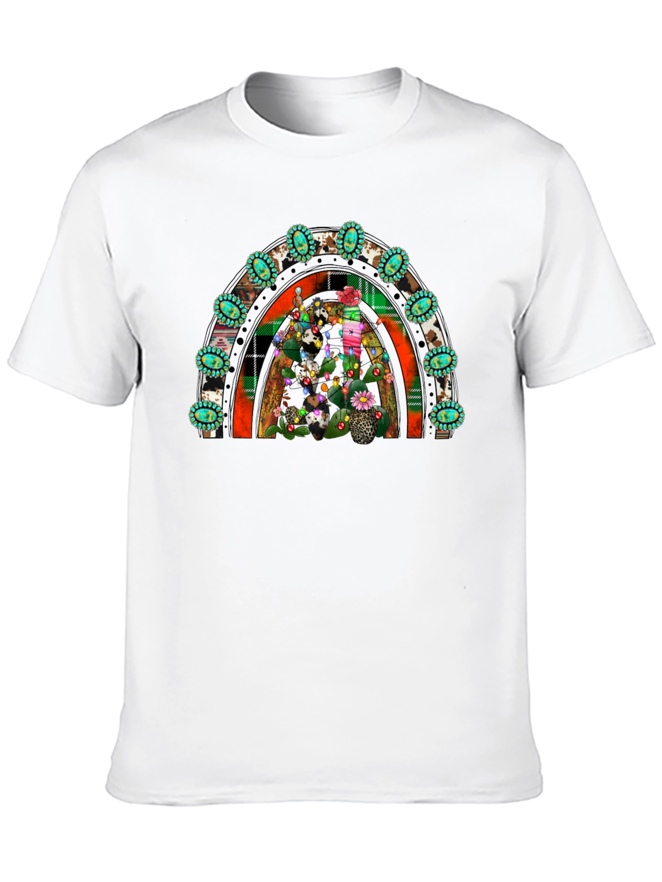 Festive Cactus Rainbow T-Shirt - Western Holiday Tee